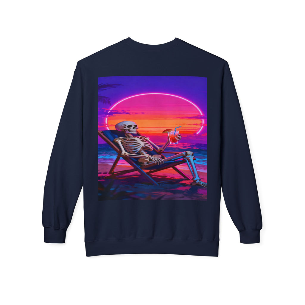Retro Vaporwave Skeleton Beach Sweatshirt | Neon Sunset Aesthetic