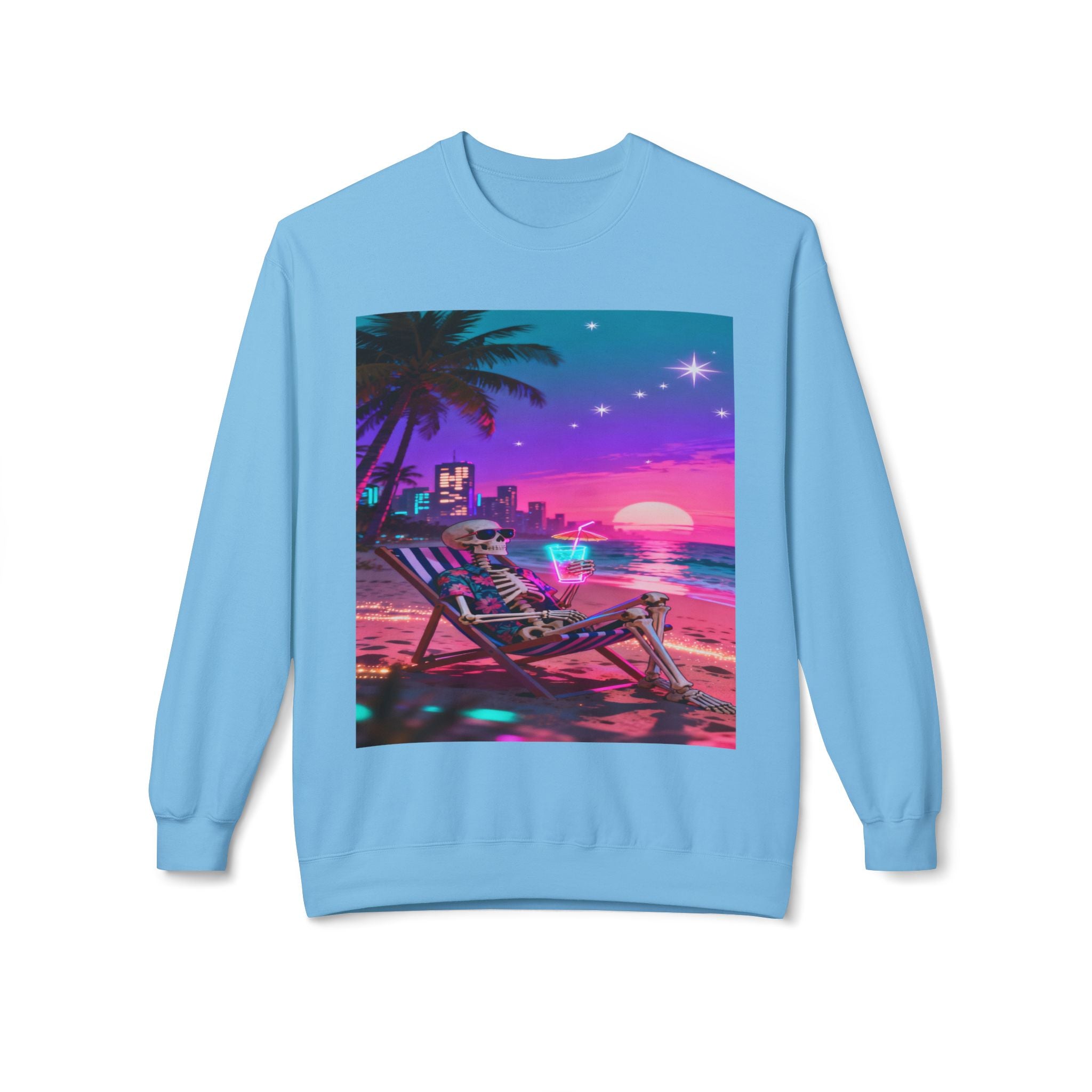Retro Vaporwave Skeleton Beach Sweatshirt | Neon Sunset Aesthetic