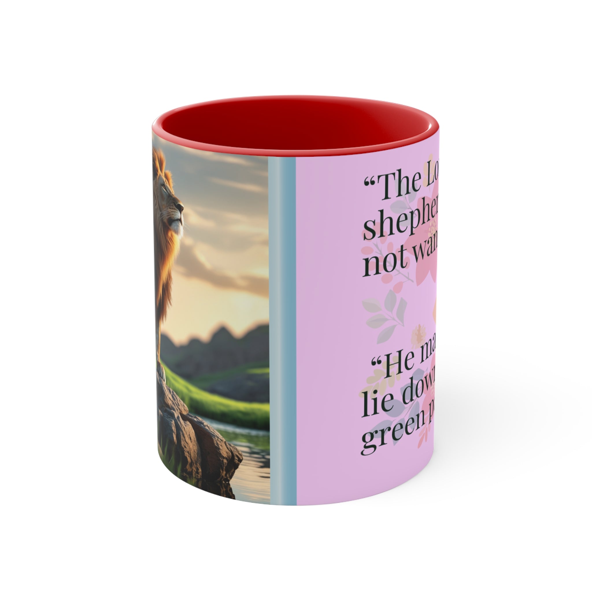 Majestic Lion Scene Mug | Psalm 23 Scripture Accent Mug