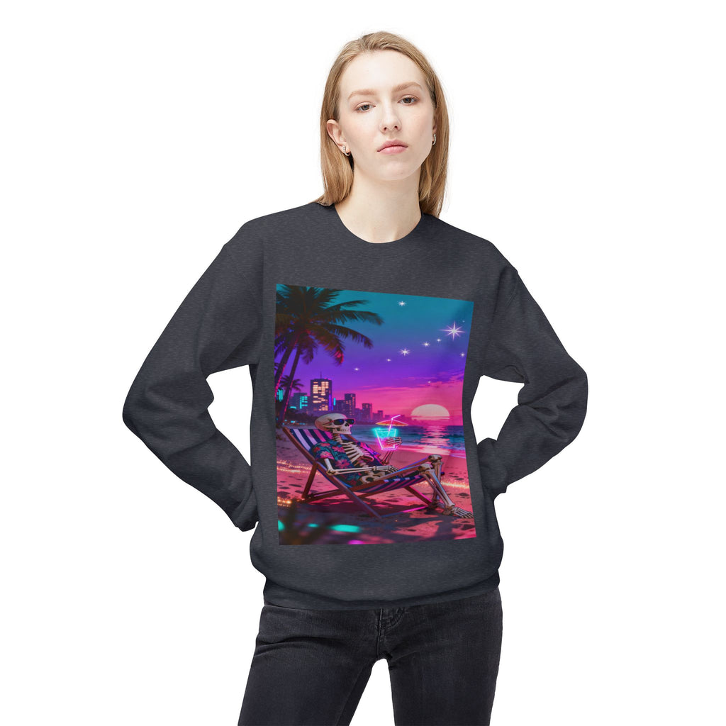 Retro Vaporwave Skeleton Beach Sweatshirt | Neon Sunset Aesthetic