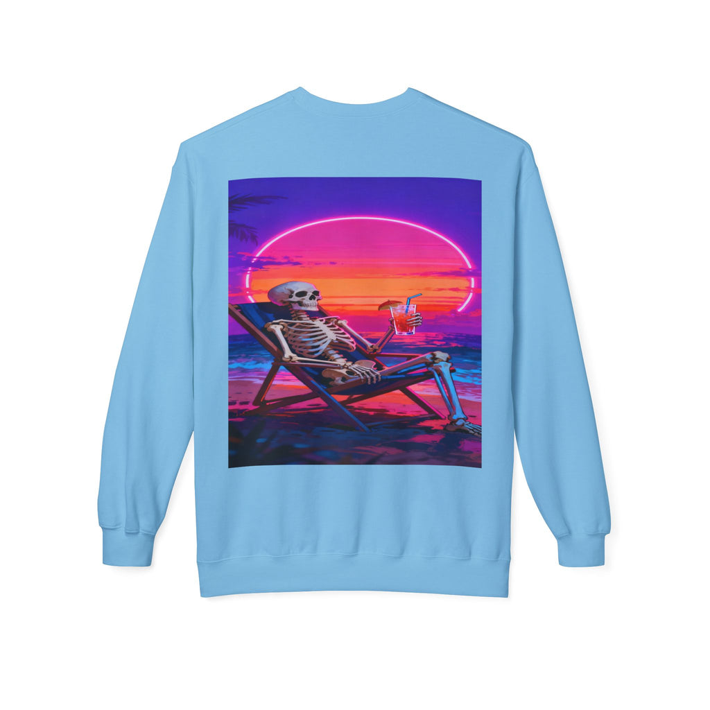 Retro Vaporwave Skeleton Beach Sweatshirt | Neon Sunset Aesthetic