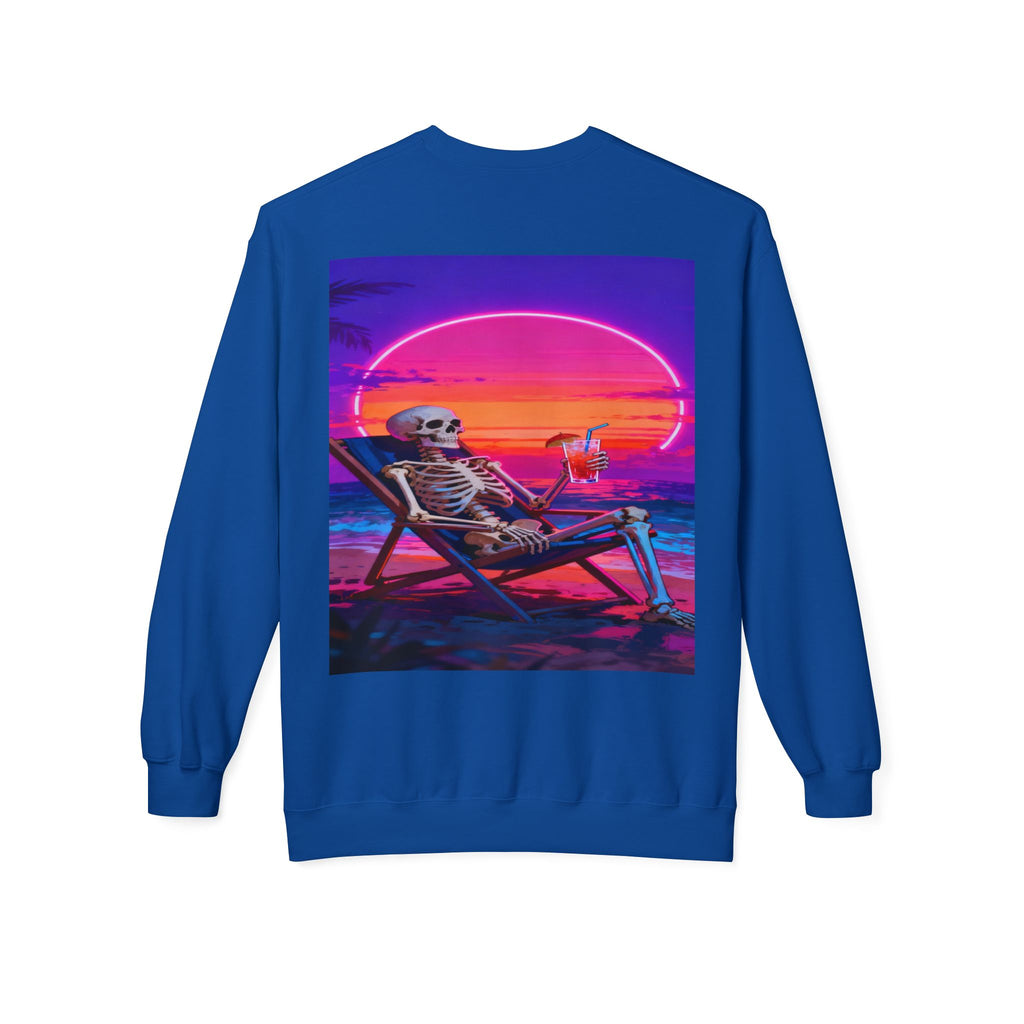 Retro Vaporwave Skeleton Beach Sweatshirt | Neon Sunset Aesthetic