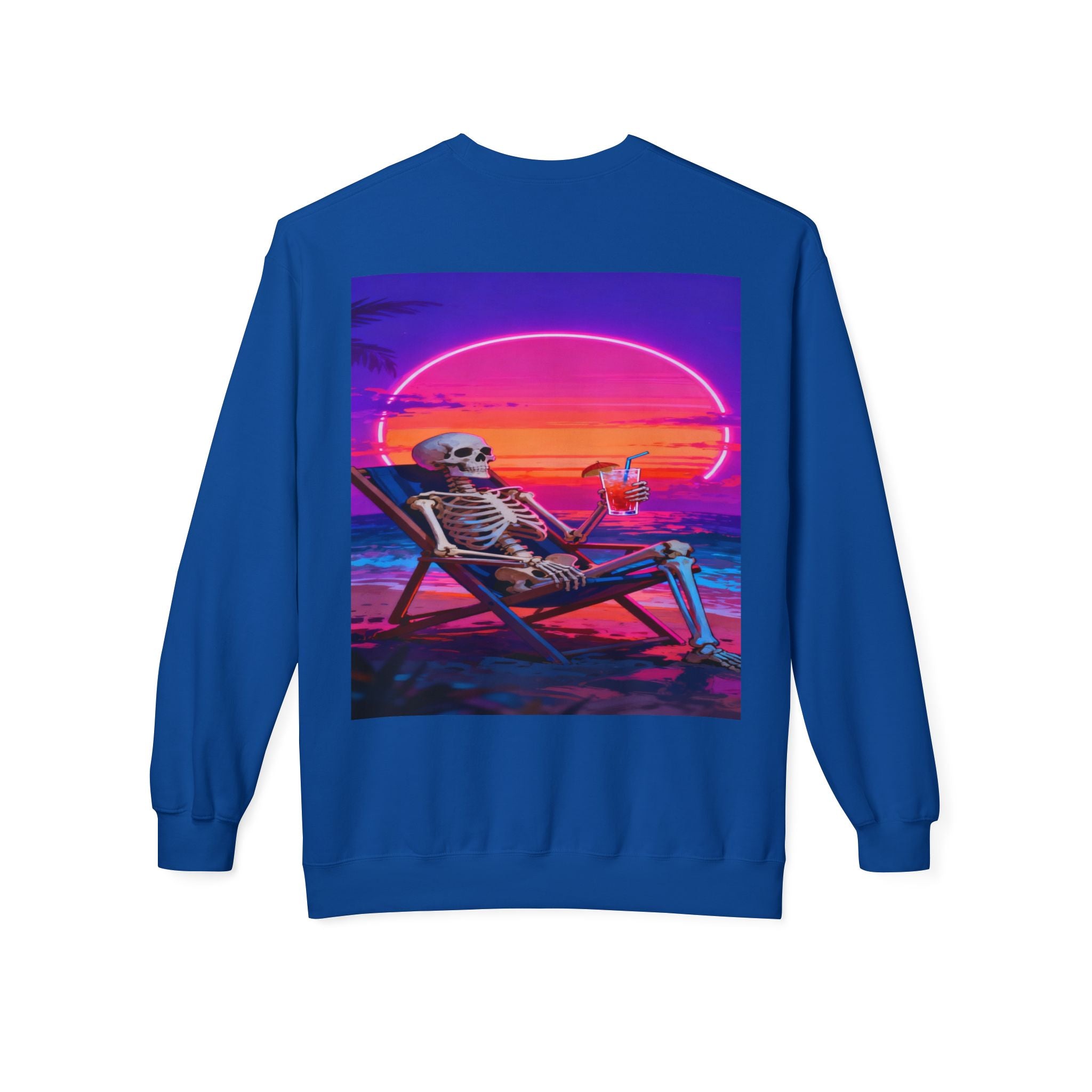 Retro Vaporwave Skeleton Beach Sweatshirt | Neon Sunset Aesthetic