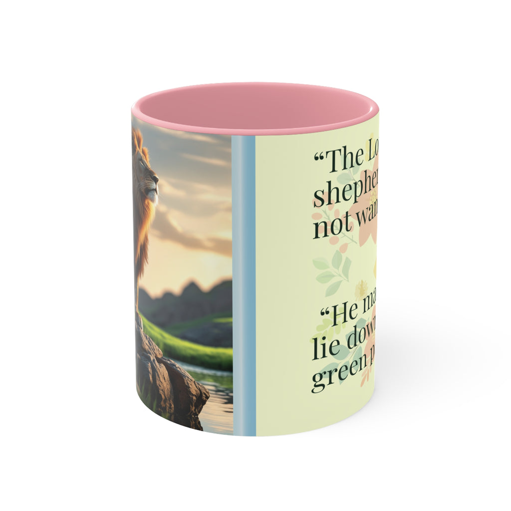 Lion Illustration Accent Mug | Scripture Verse Coffee Cup