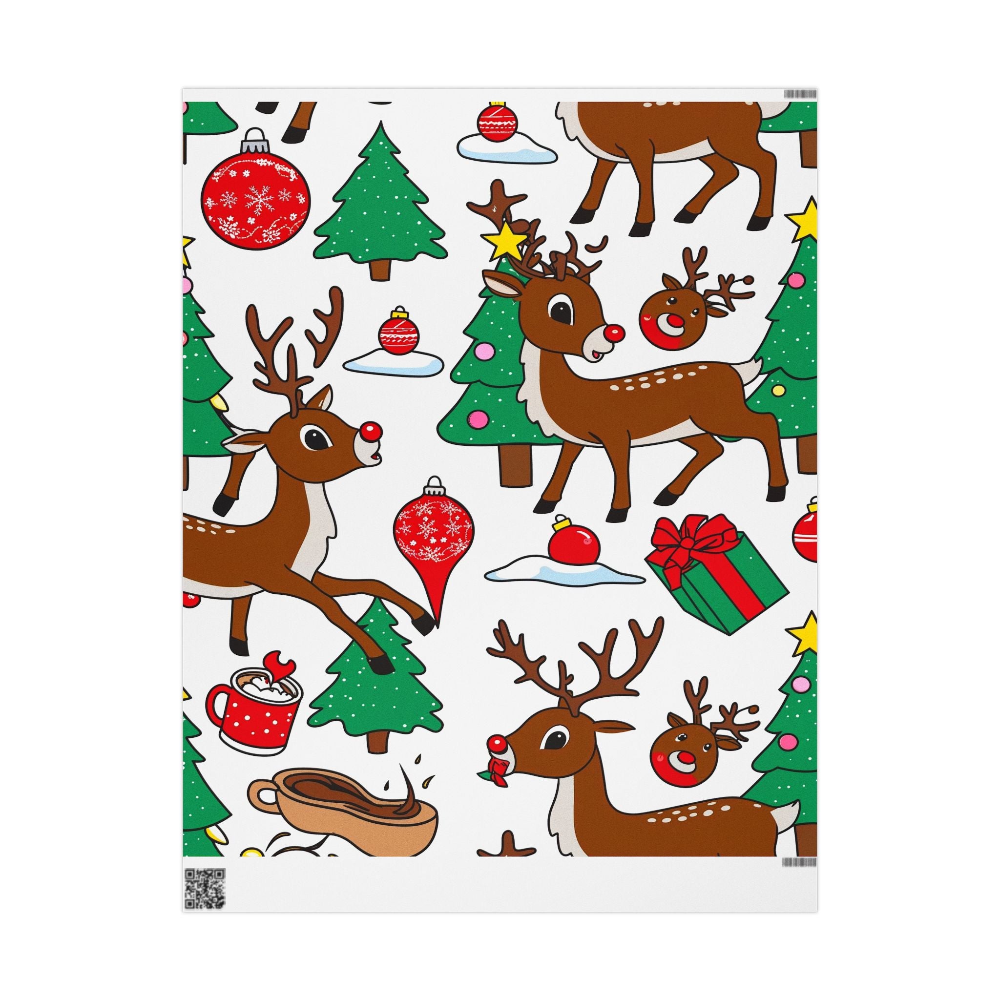 Reindeer Pattern Wrapping Paper | Christmas Trees Ornaments Gifts