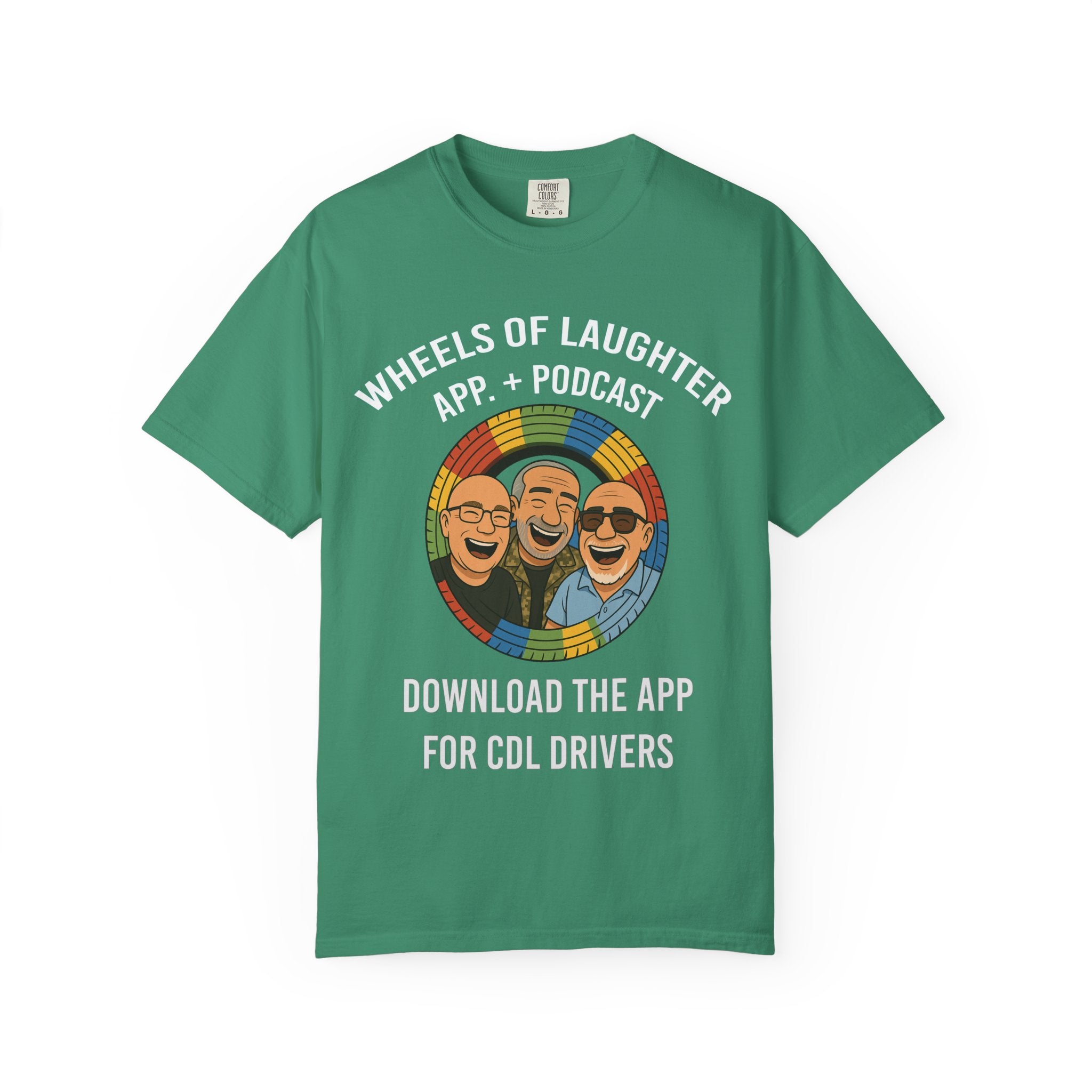 T-Shirt — Colorful Trio Logo Tee "=Wheels of laughter podcast CDL Drivers"