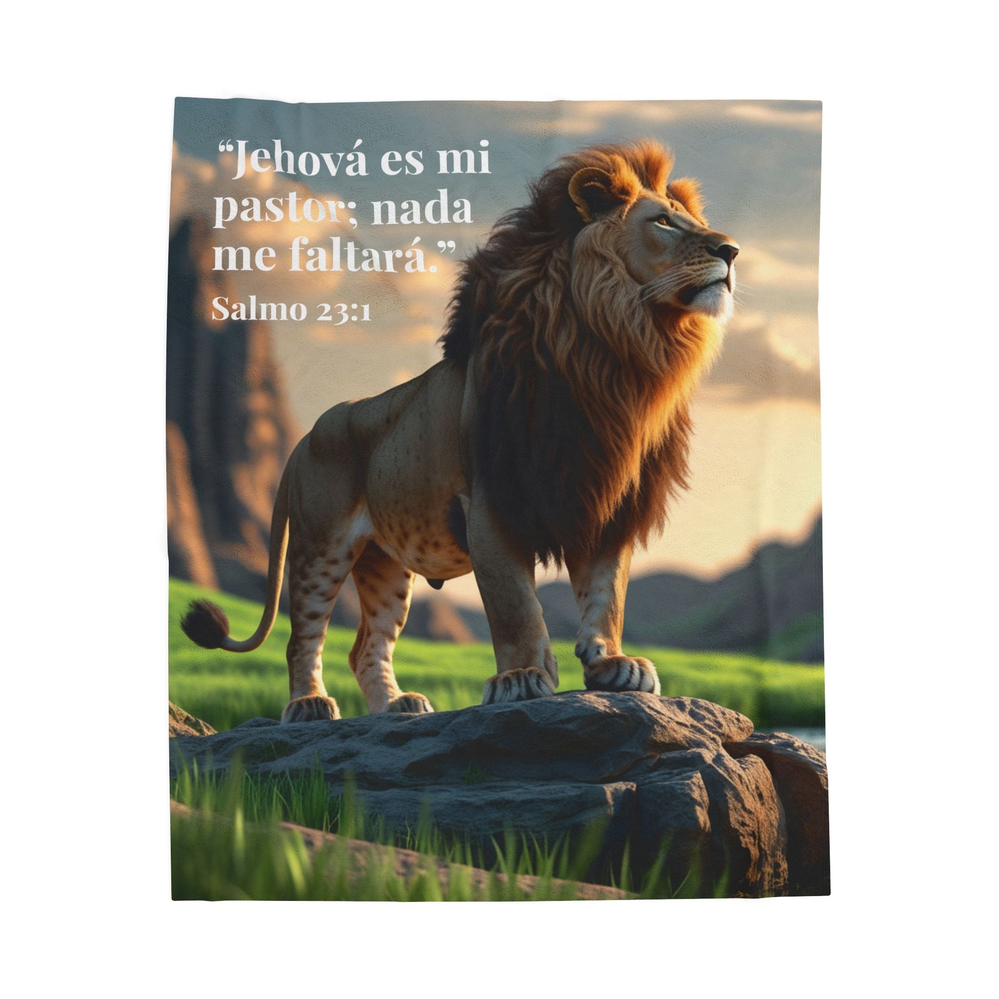 Lion Psalm 23 Spanish Blanket | Velveteen Plush Blanket