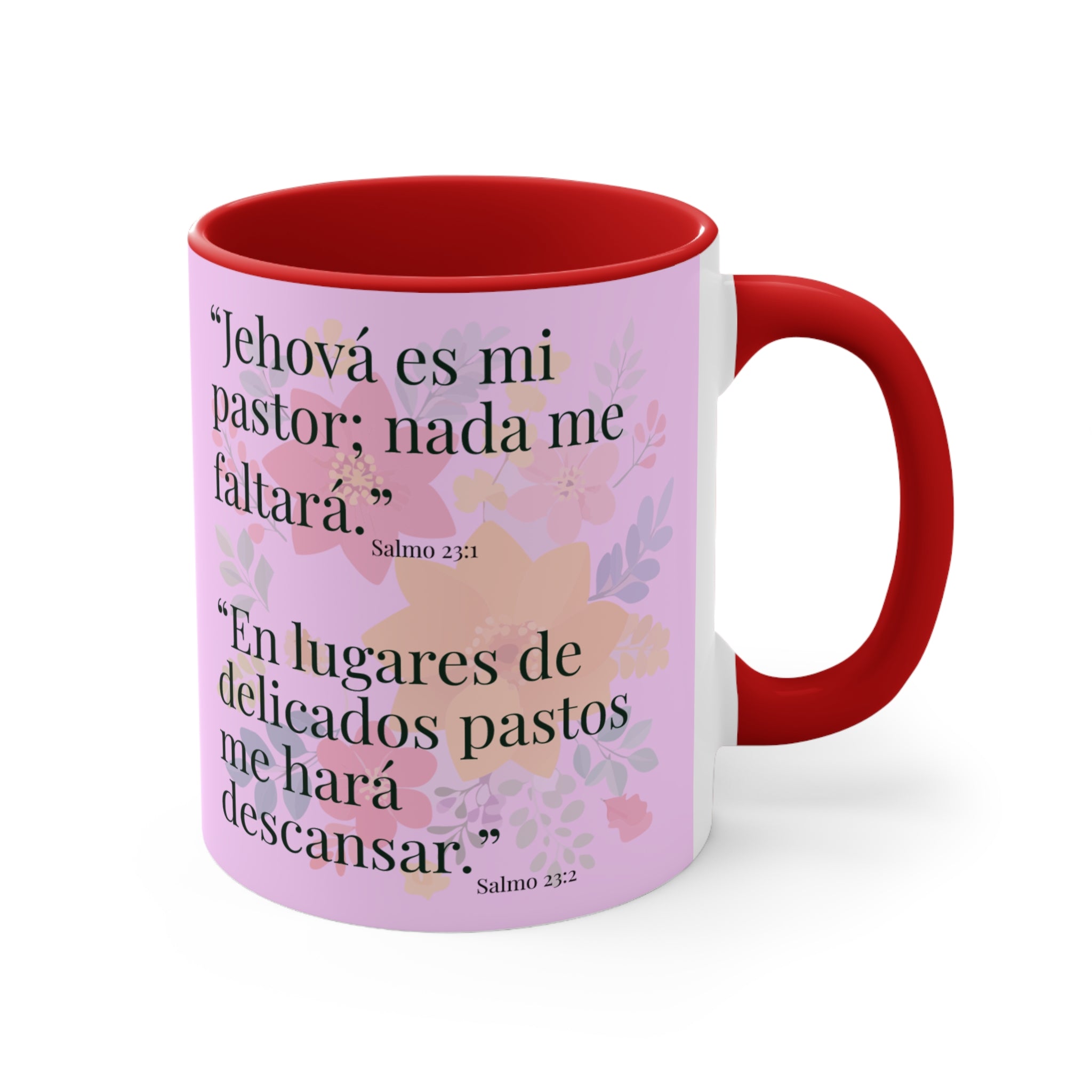 Lion Illustration Accent Mug | Bible Verse Spanish Text, Pink Interior