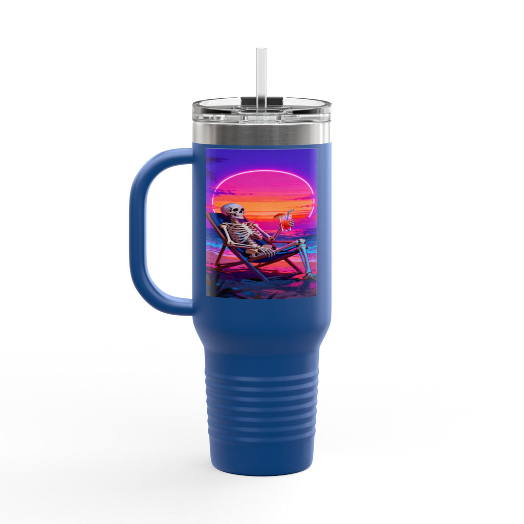 Retro Vaporwave Skeleton Sunset Insulated Travel Mug