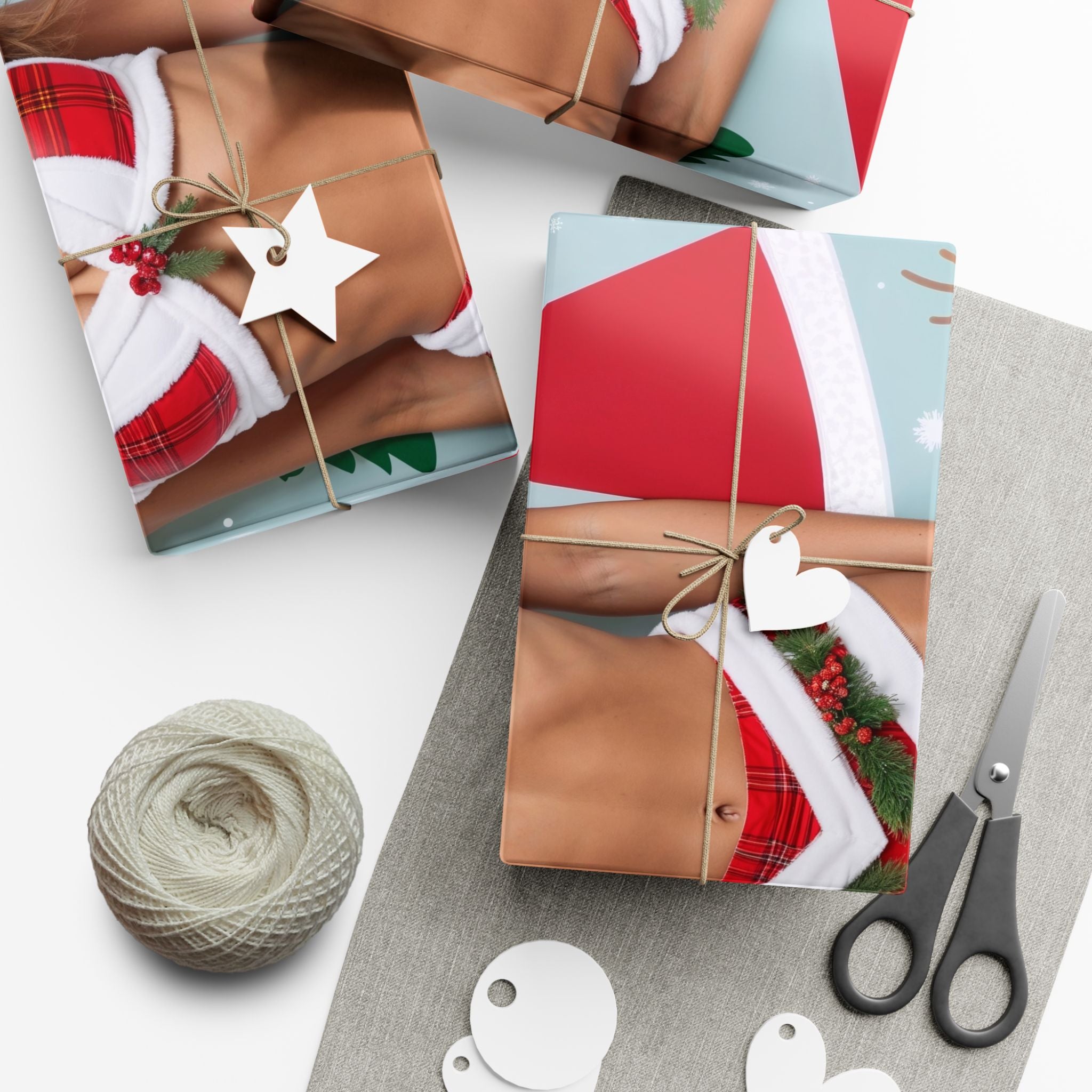Pinup Santa Bikini Gift Wrap | Christmas Wrapping Paper, Festive Pinup Pattern