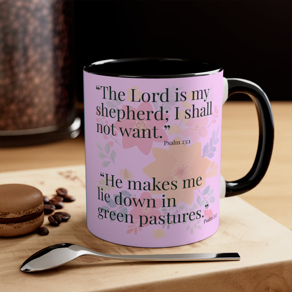 Majestic Lion Scene Mug | Psalm 23 Scripture Accent Mug