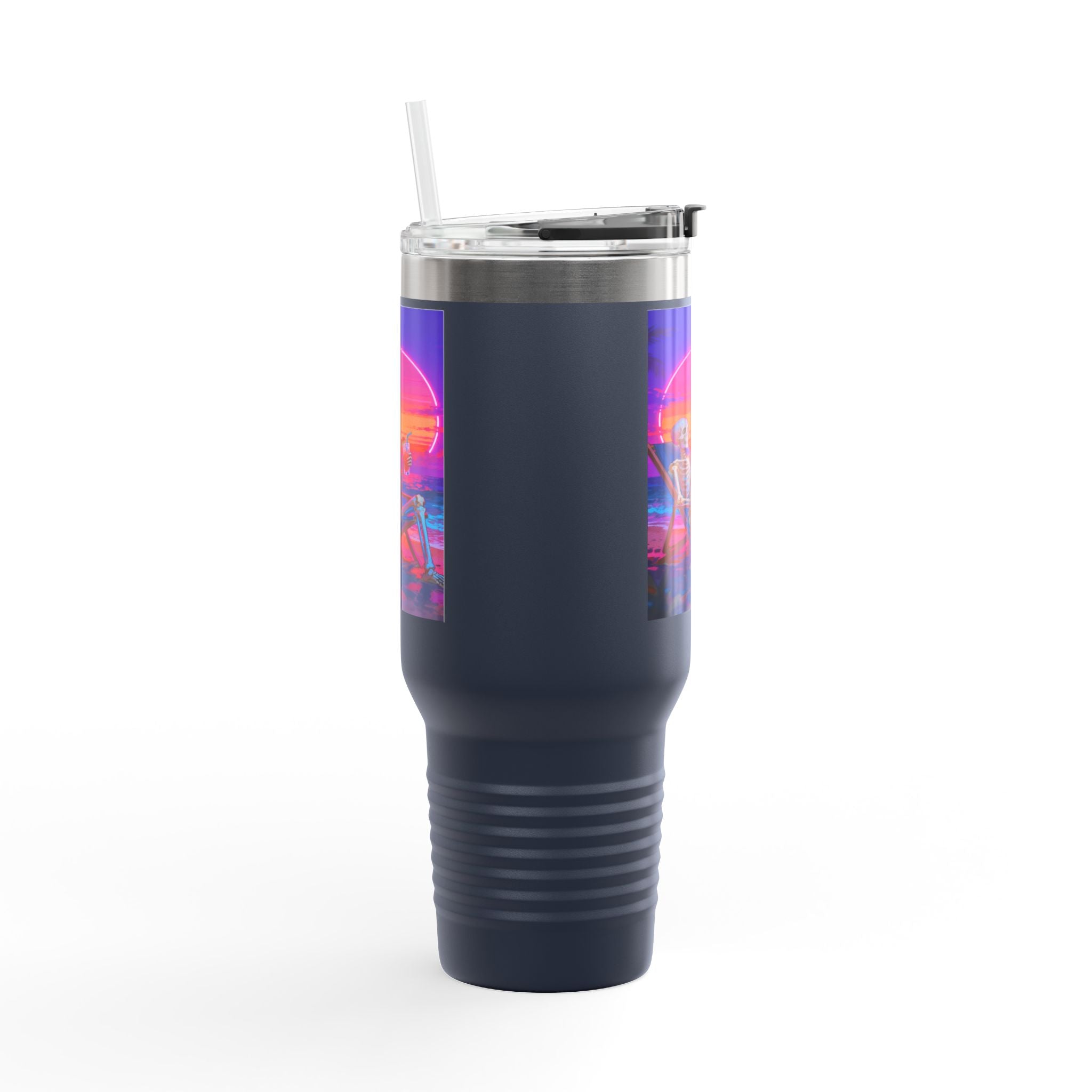 Retro Vaporwave Skeleton Sunset Insulated Travel Mug