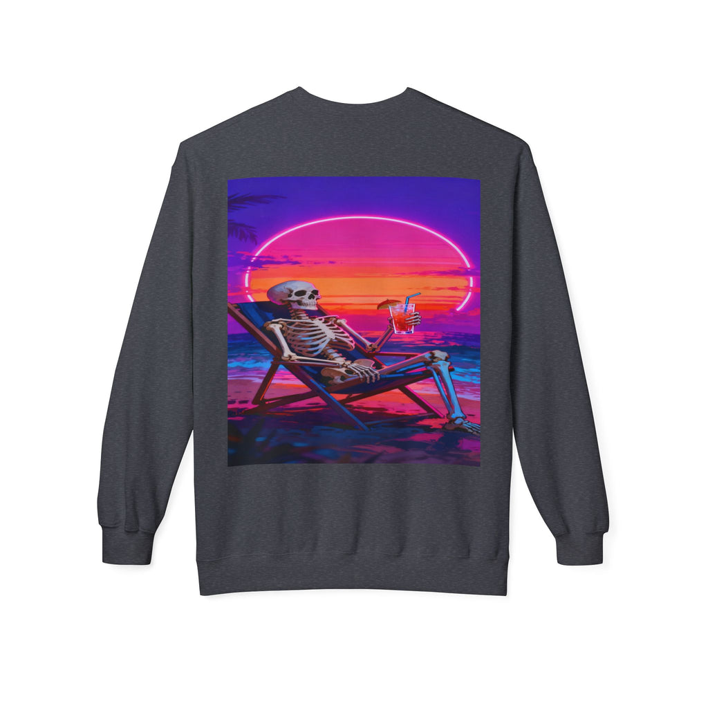 Retro Vaporwave Skeleton Beach Sweatshirt | Neon Sunset Aesthetic