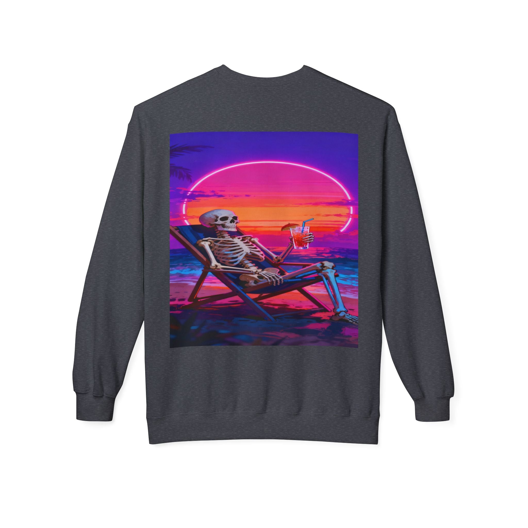 Retro Vaporwave Skeleton Beach Sweatshirt | Neon Sunset Aesthetic