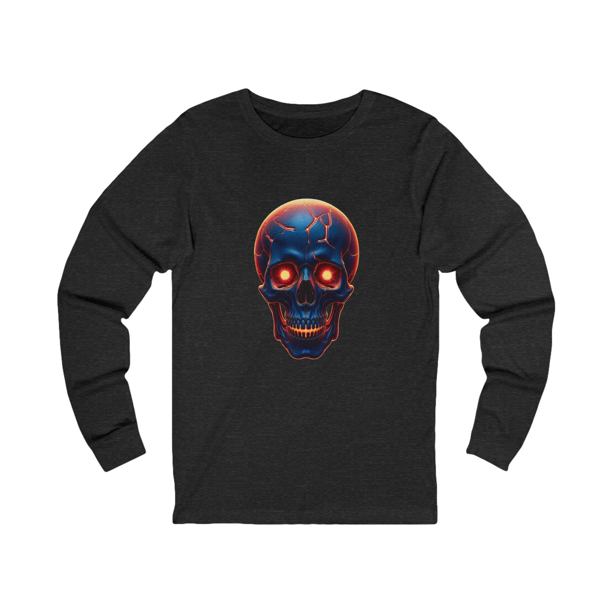 Fiery Neon Skull Long Sleeve Tee | Glowing Skull Artwork Tee