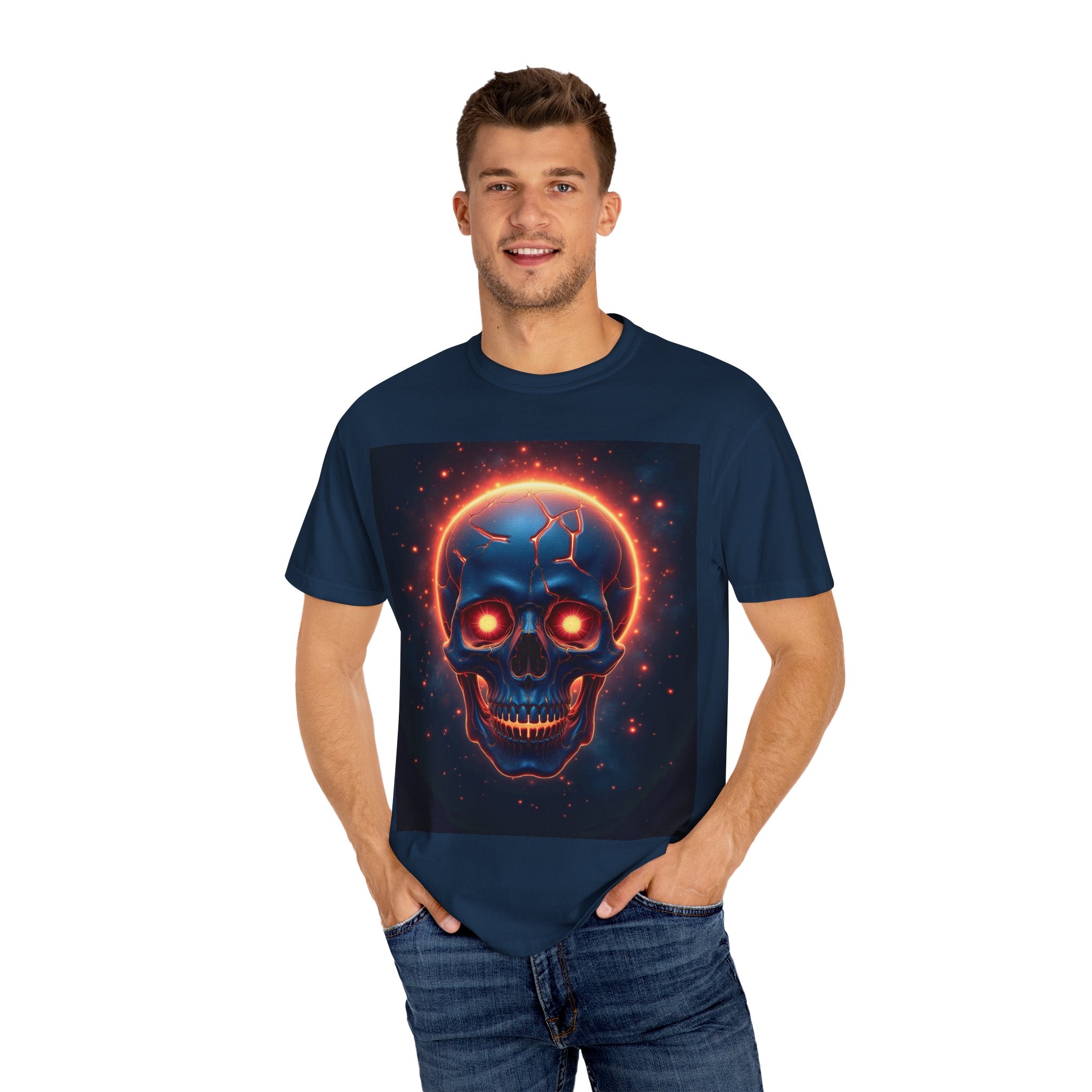 Glowing Neon Skull T-shirt | Fiery Skull Graphic Tee