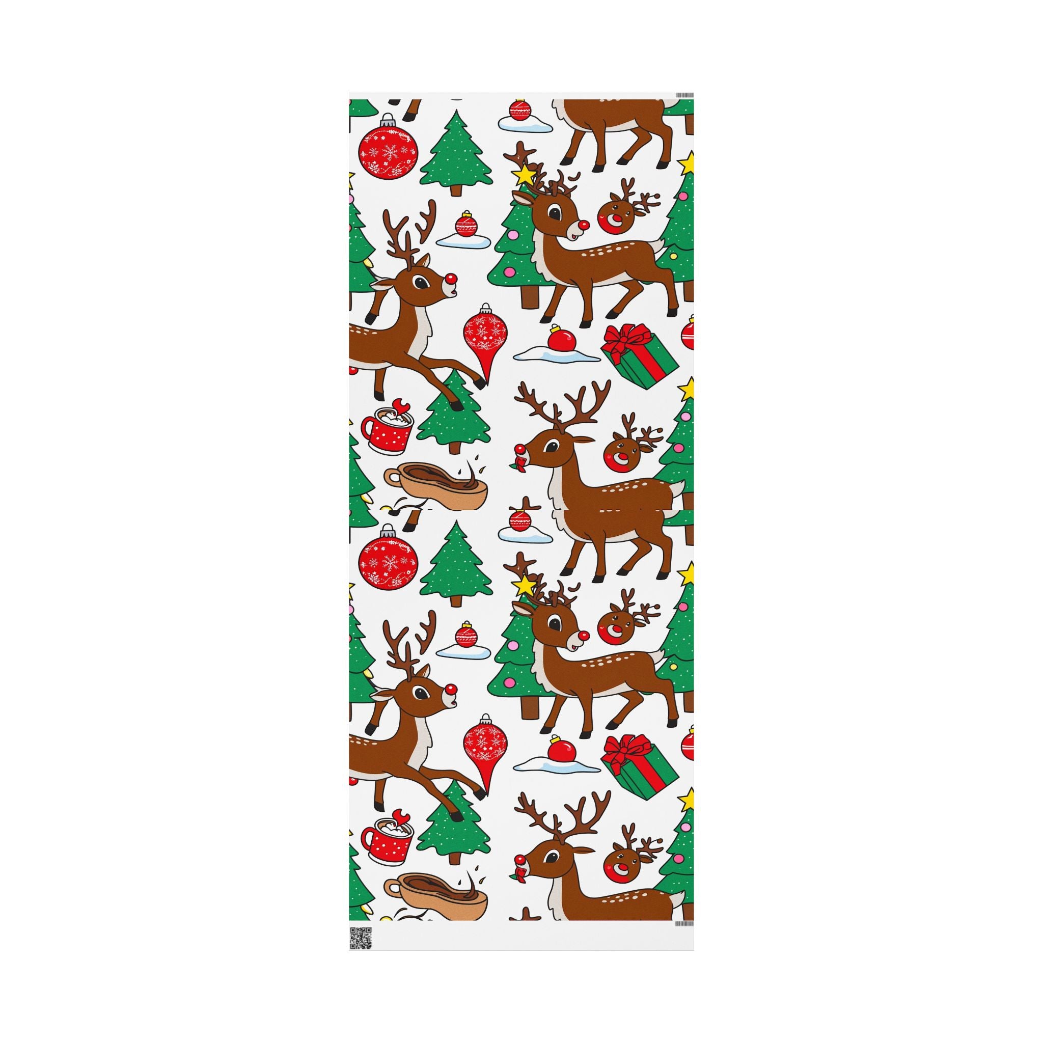 Reindeer Pattern Wrapping Paper | Christmas Trees Ornaments Gifts