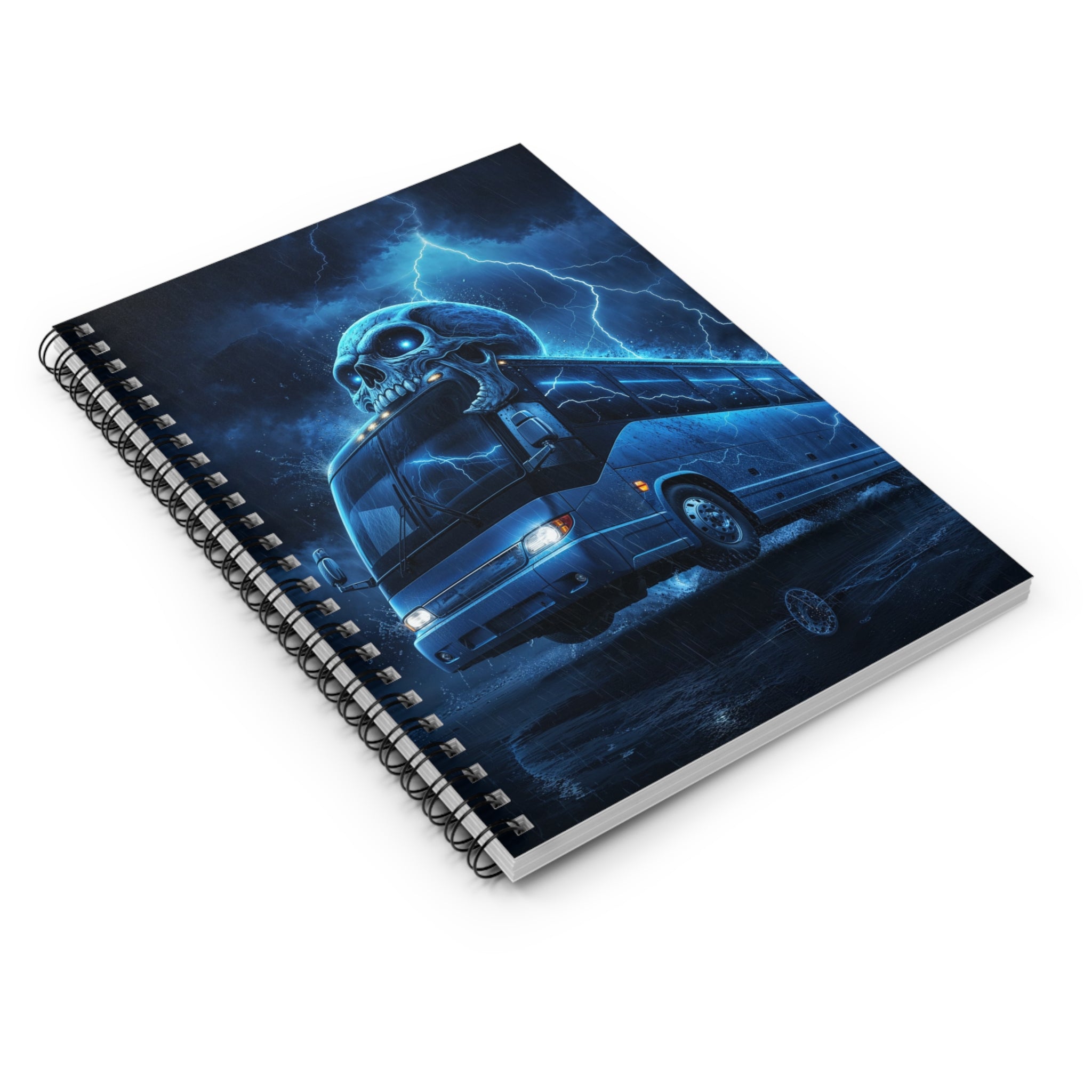 Haunted Skull Bus Spiral Notebook – Gothic Lightning Ruled Journal