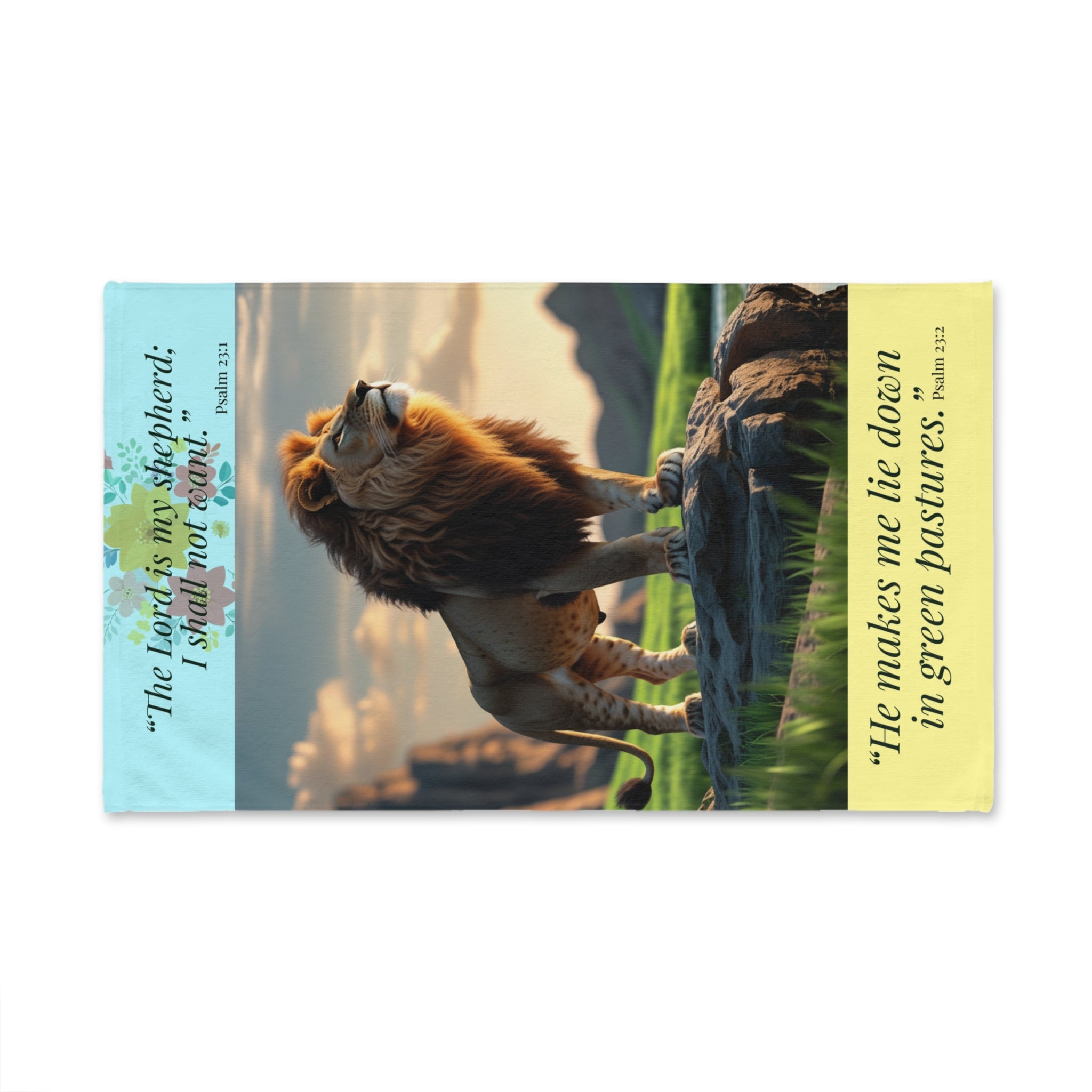 Lion Psalm 23 Hand Towel | The Lord is My Shepherd, He Makes Me Lie Down