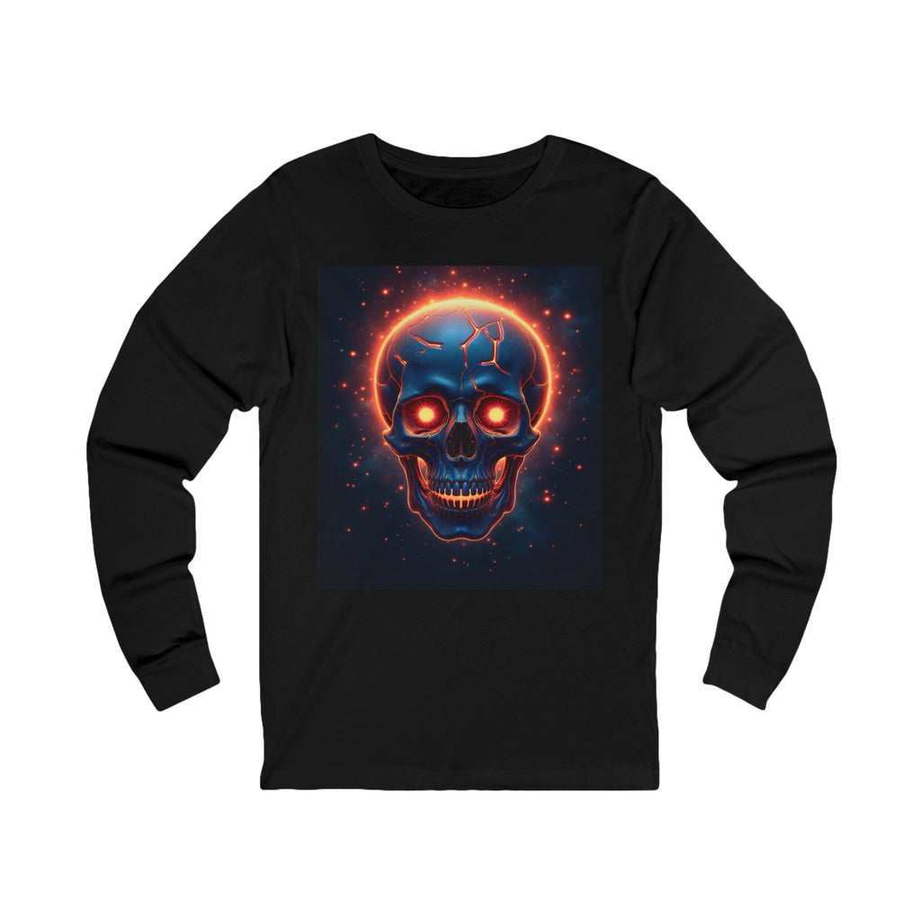 Fiery Neon Skull Long Sleeve Tee | Glowing Skull Artwork Tee