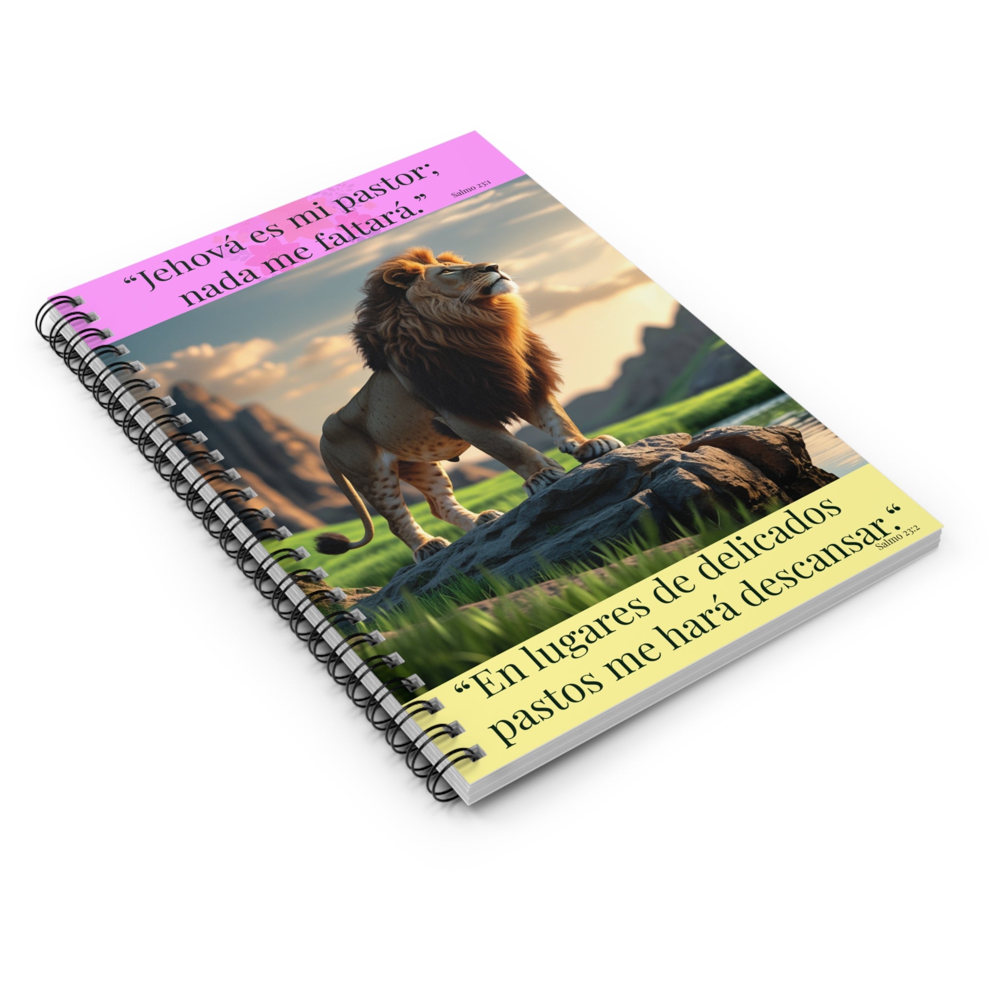 Christian Lion Spiral Notebook — Spanish Psalm 23: ‘Jehová es mi pastor; nada me faltará’