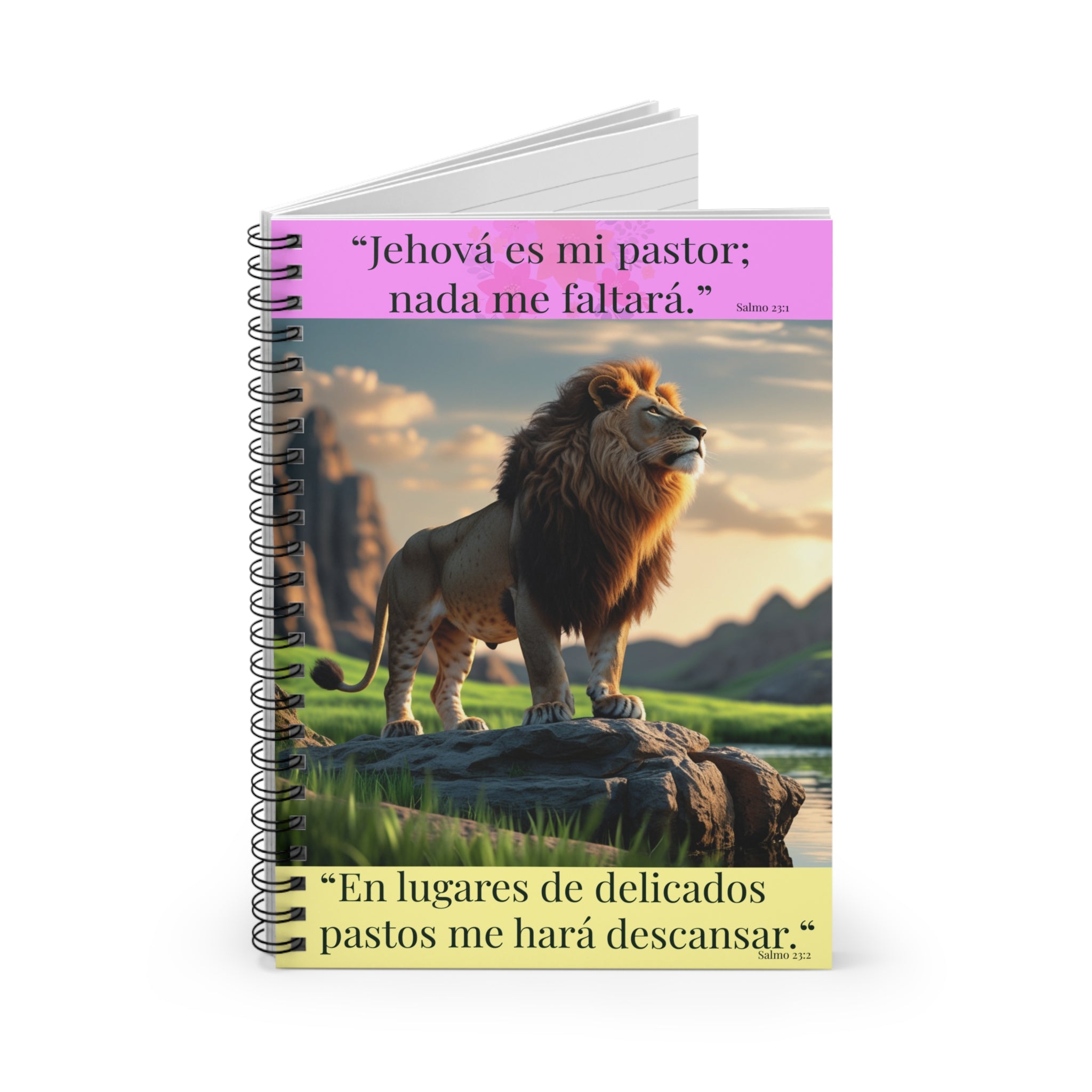 Christian Lion Spiral Notebook — Spanish Psalm 23: ‘Jehová es mi pastor; nada me faltará’