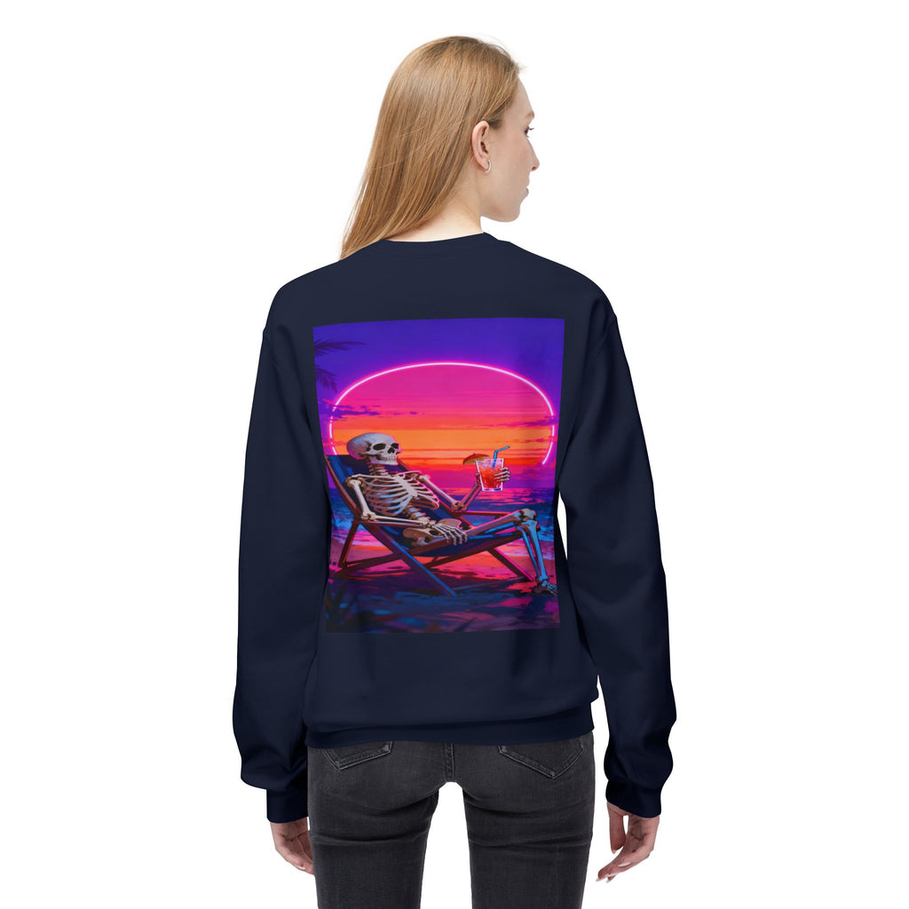 Retro Vaporwave Skeleton Beach Sweatshirt | Neon Sunset Aesthetic