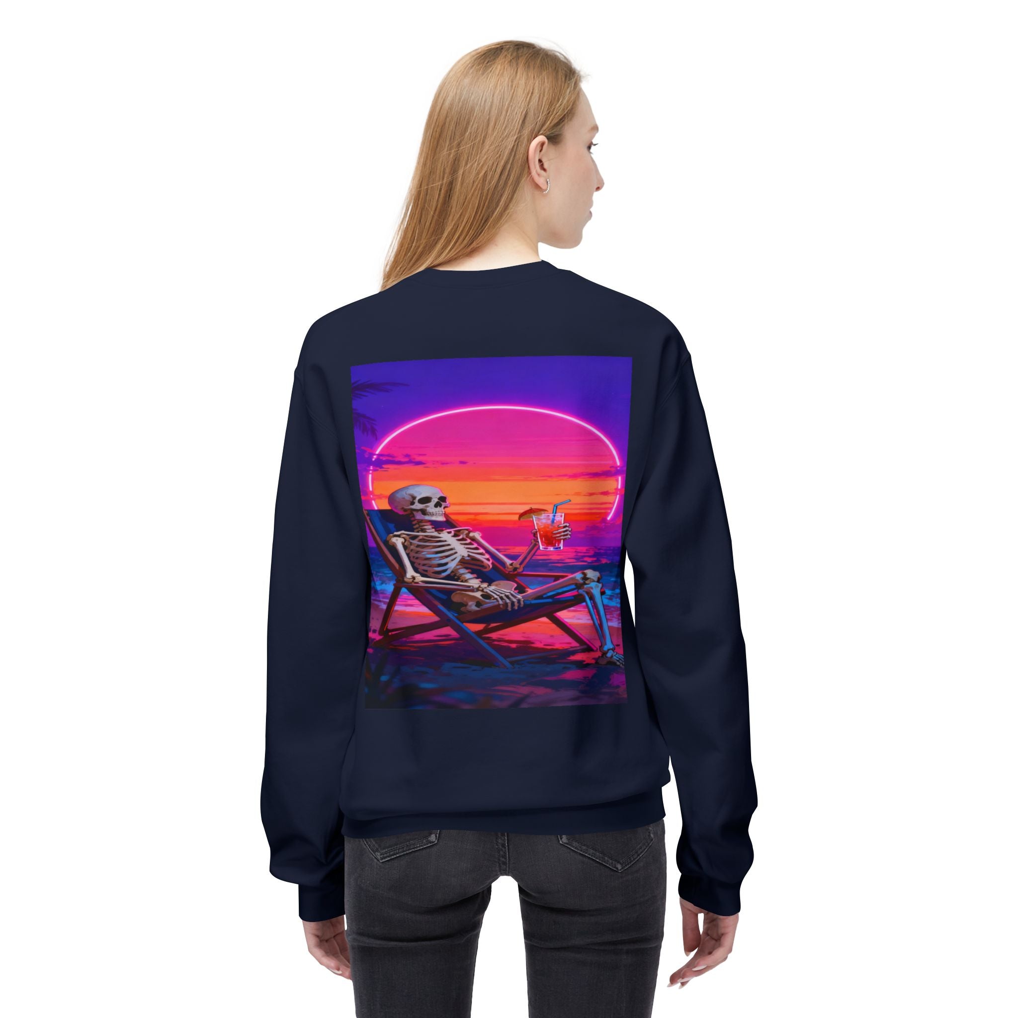 Retro Vaporwave Skeleton Beach Sweatshirt | Neon Sunset Aesthetic