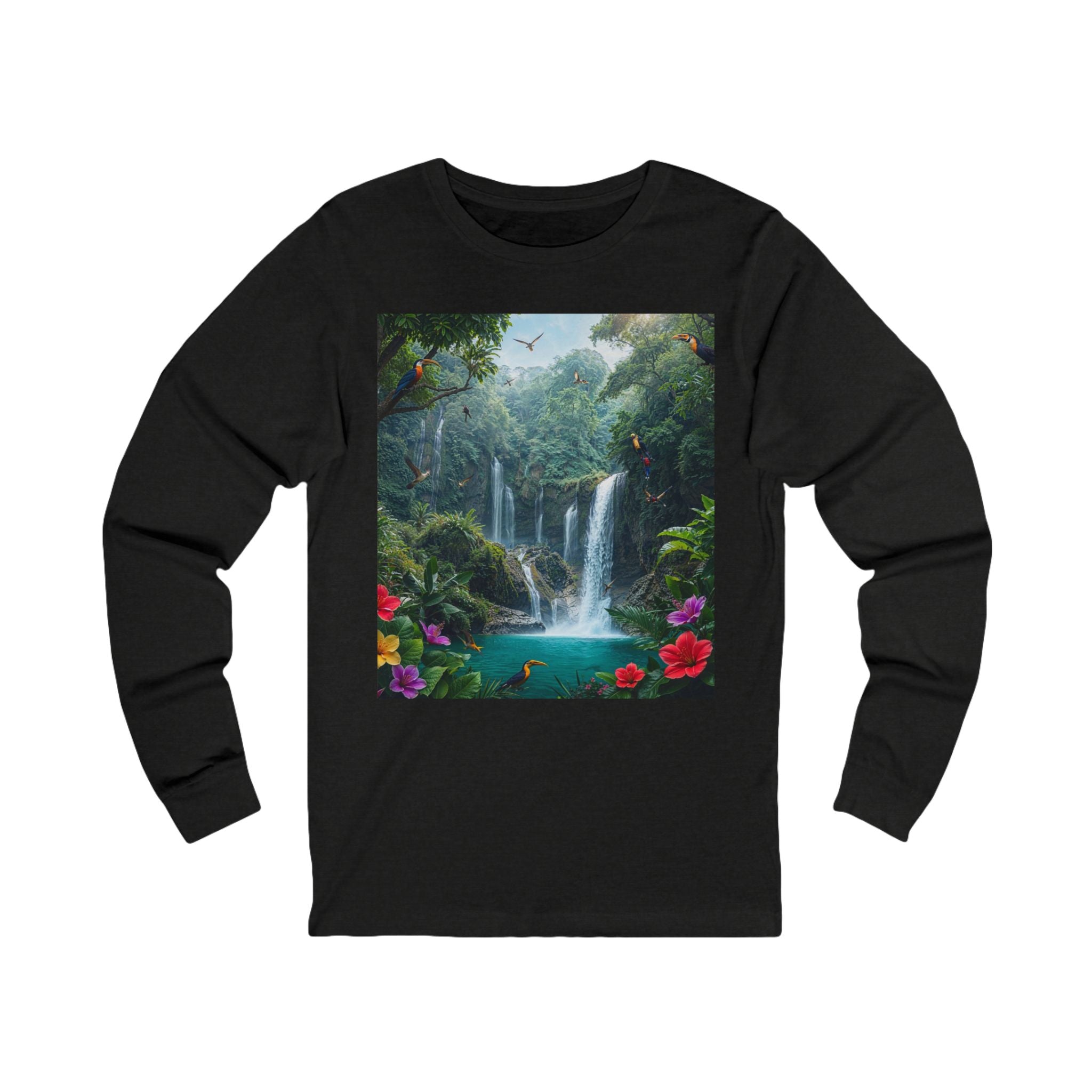 Tropical Waterfall Landscape Tee | Long Sleeve Nature Shirt