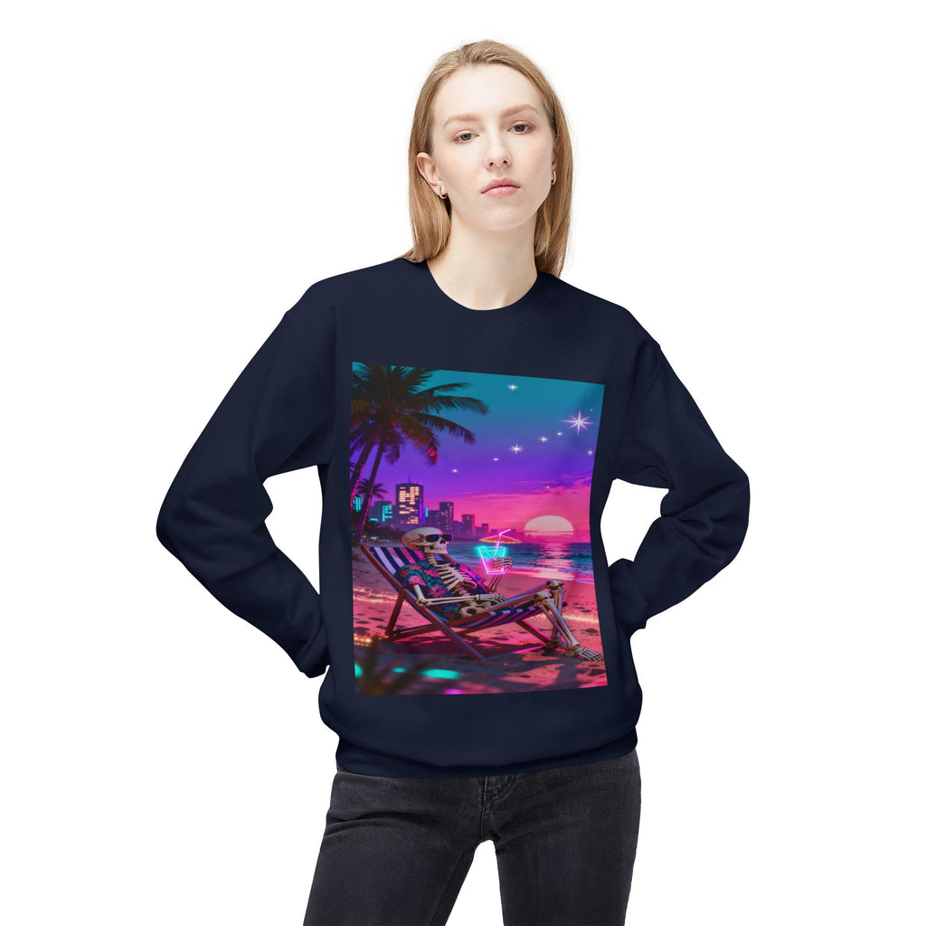Retro Vaporwave Skeleton Beach Sweatshirt | Neon Sunset Aesthetic