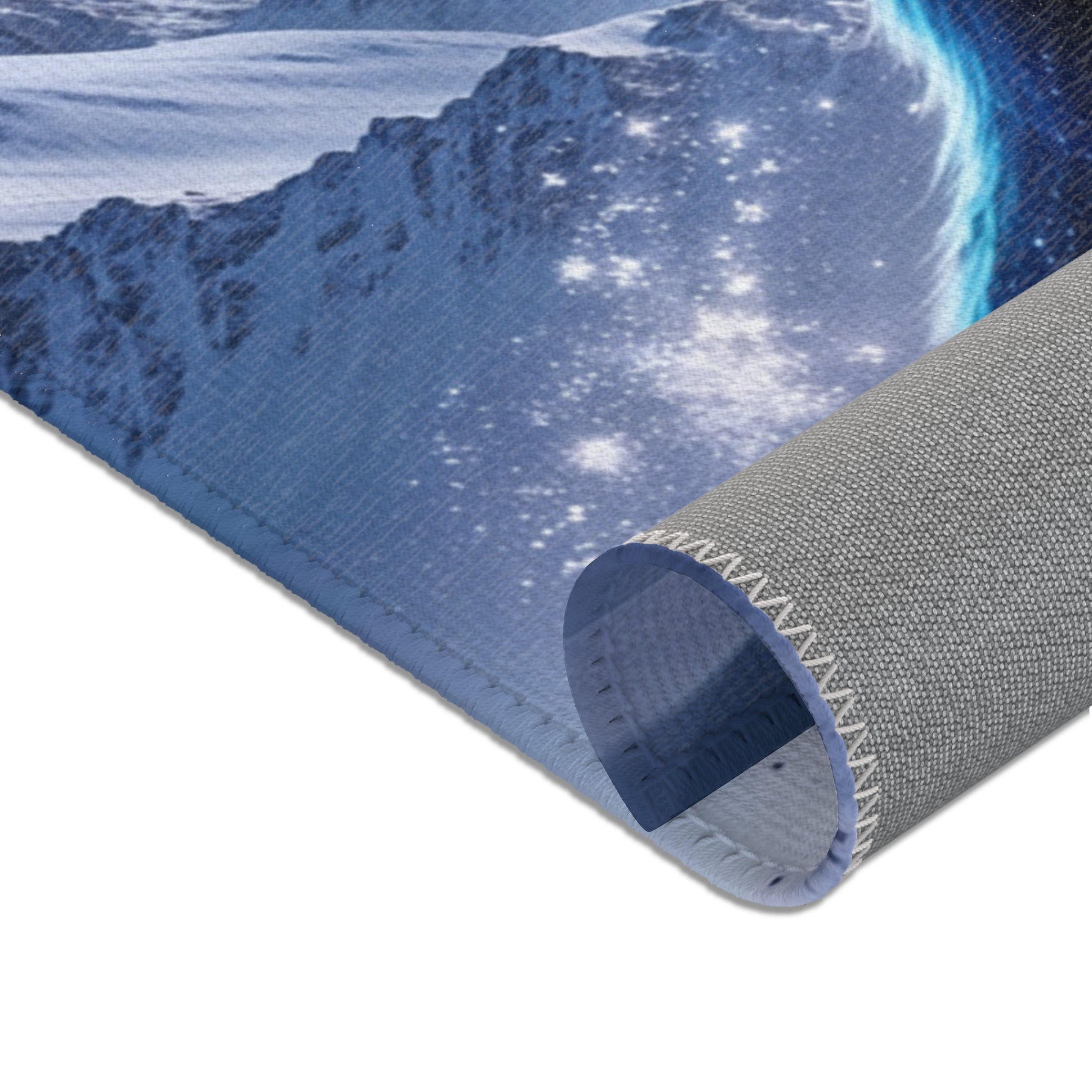 Galaxy Wolf Howling Area Rug | Cosmic Moon Night Sky, Blue Purple Nebula