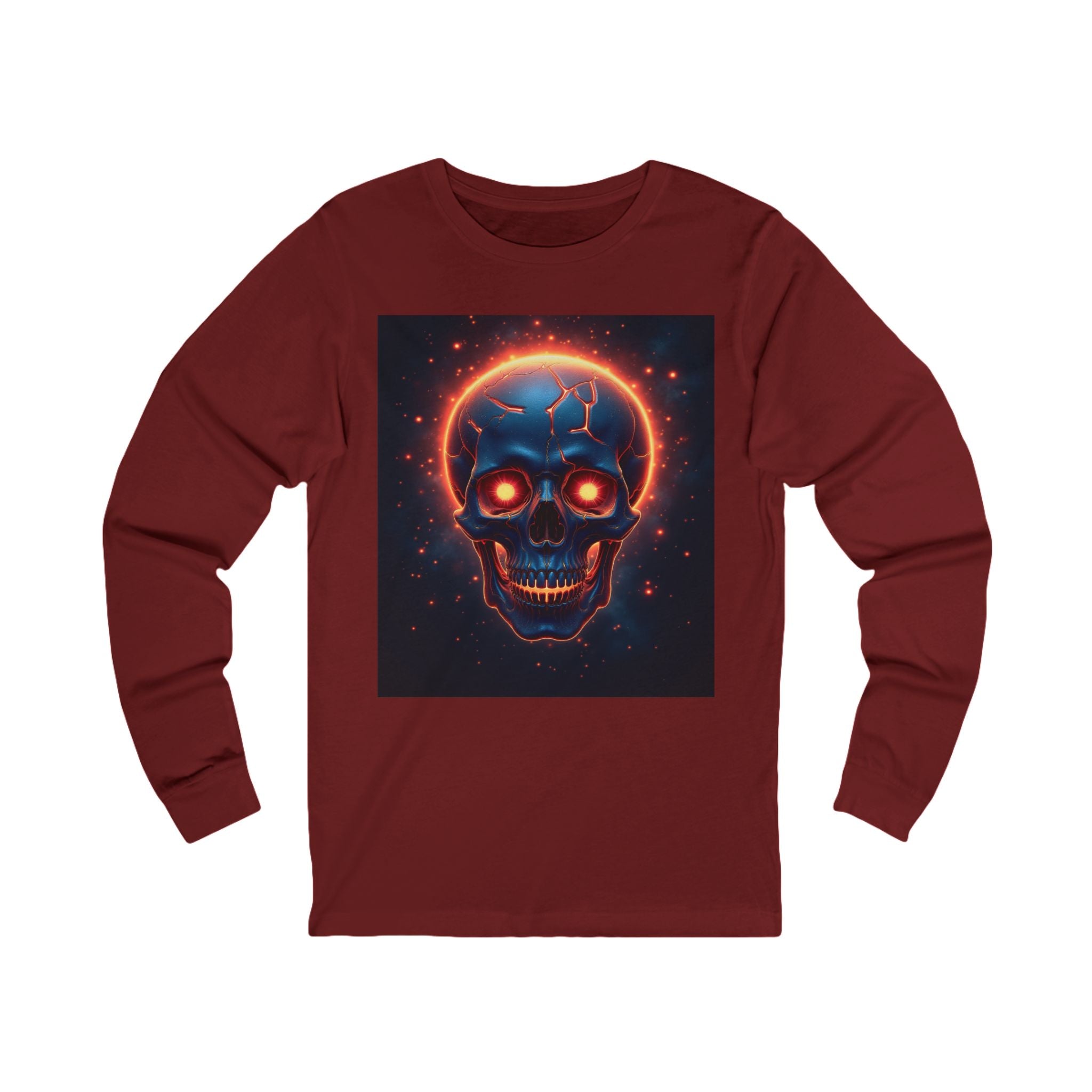 Fiery Neon Skull Long Sleeve Tee | Glowing Skull Artwork Tee