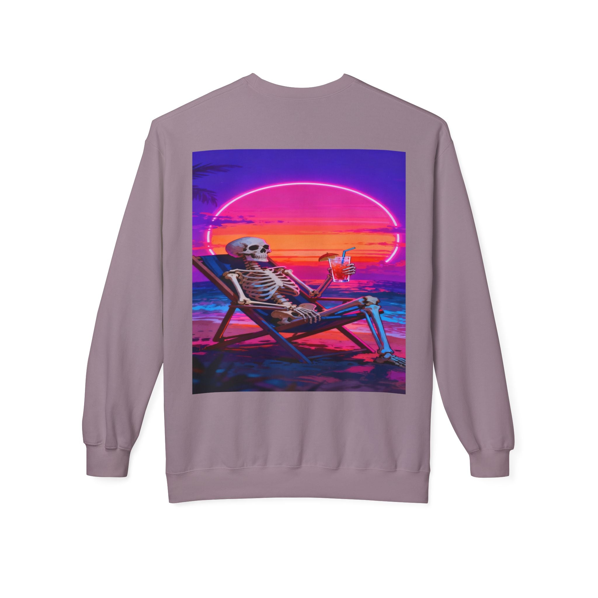 Retro Vaporwave Skeleton Beach Sweatshirt | Neon Sunset Aesthetic