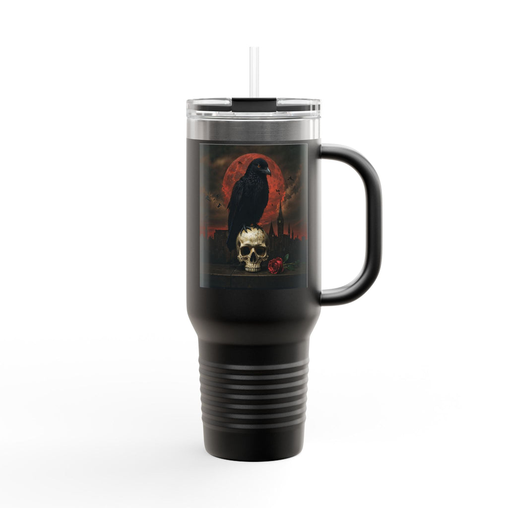 Raven on Skull with Blood Moon Insulated Travel Mug
