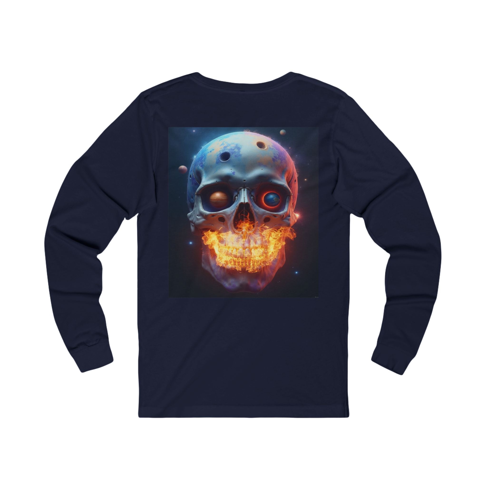 Fiery Neon Skull Long Sleeve Tee | Glowing Skull Artwork Tee
