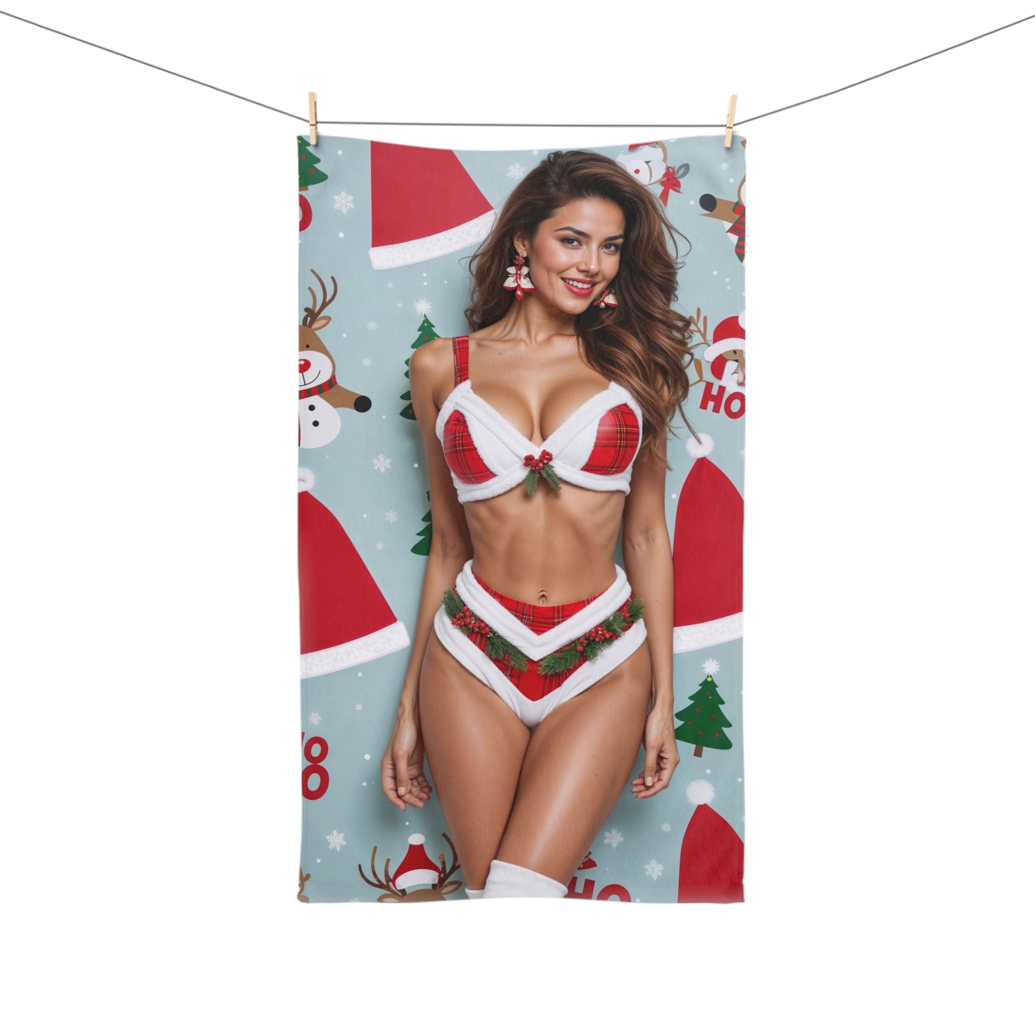 Sexy Santa Bikini Pinup Hand Towel | Christmas Holiday Pinup, Santa Hat Pattern