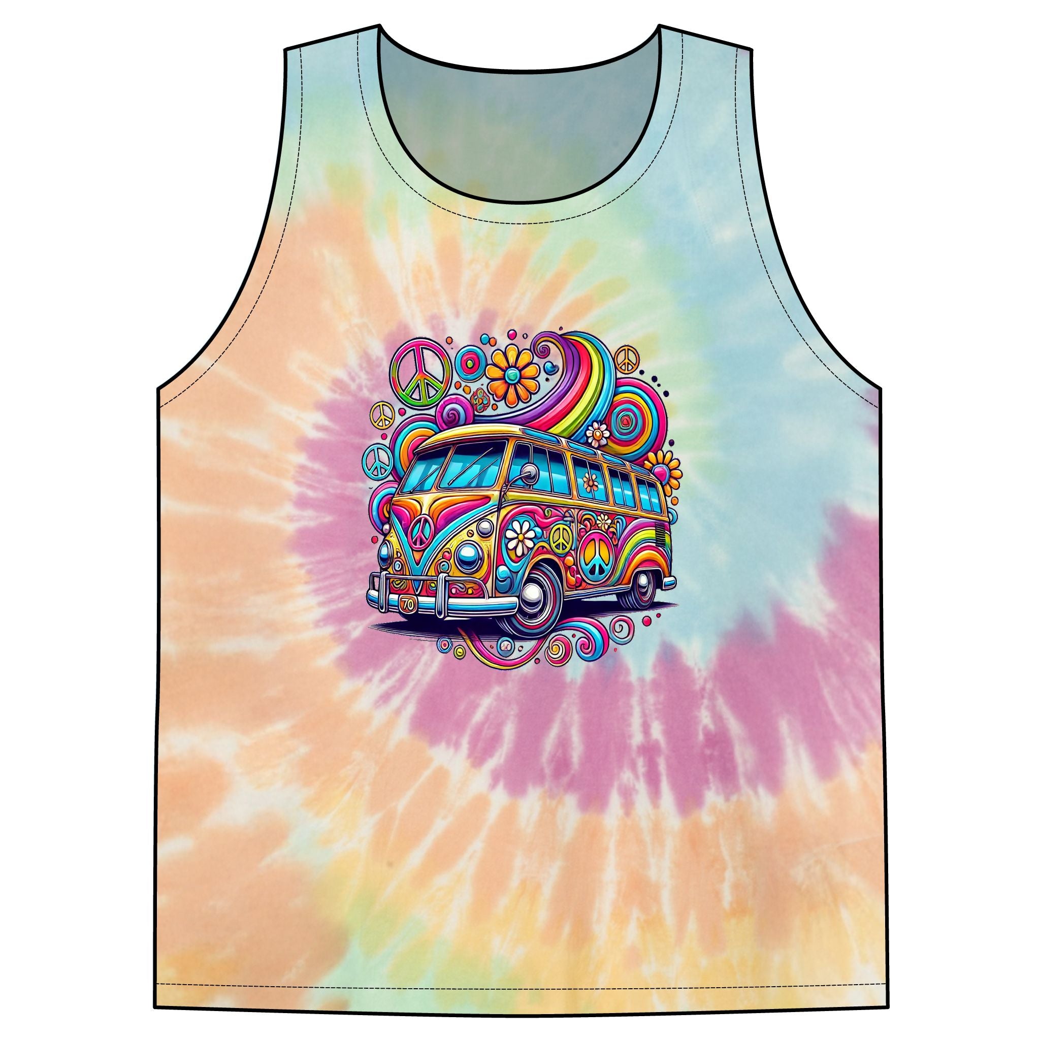 Psychedelic Hippie VW Bus Tie-Dye Tank Top | Retro Peace Van