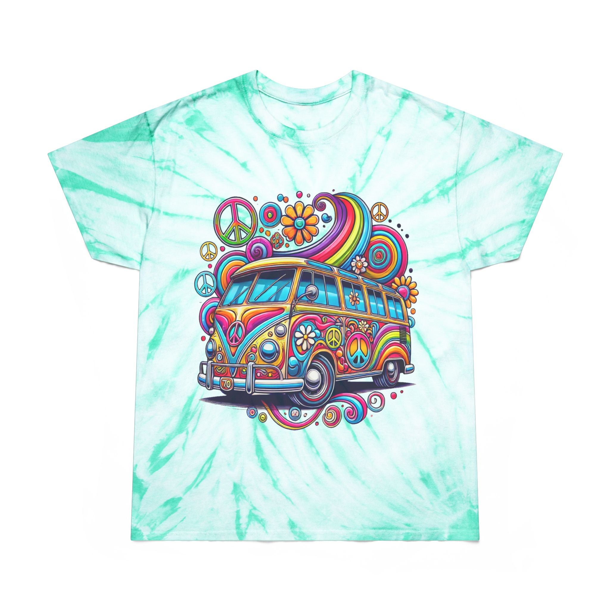 Psychedelic VW Bus Tie-Dye Tee — Retro Peace & Flower Power Graphic