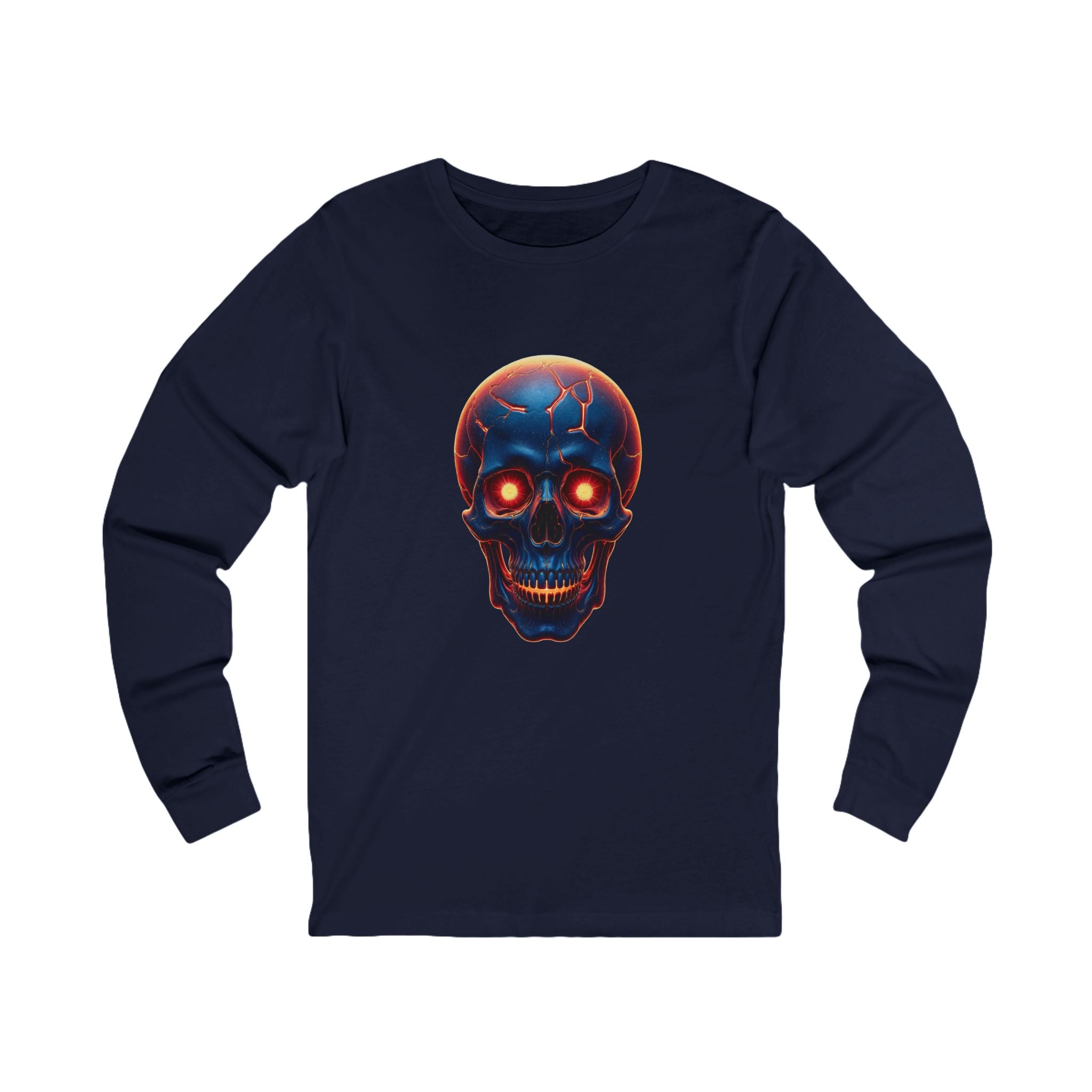 Fiery Neon Skull Long Sleeve Tee | Glowing Skull Artwork Tee
