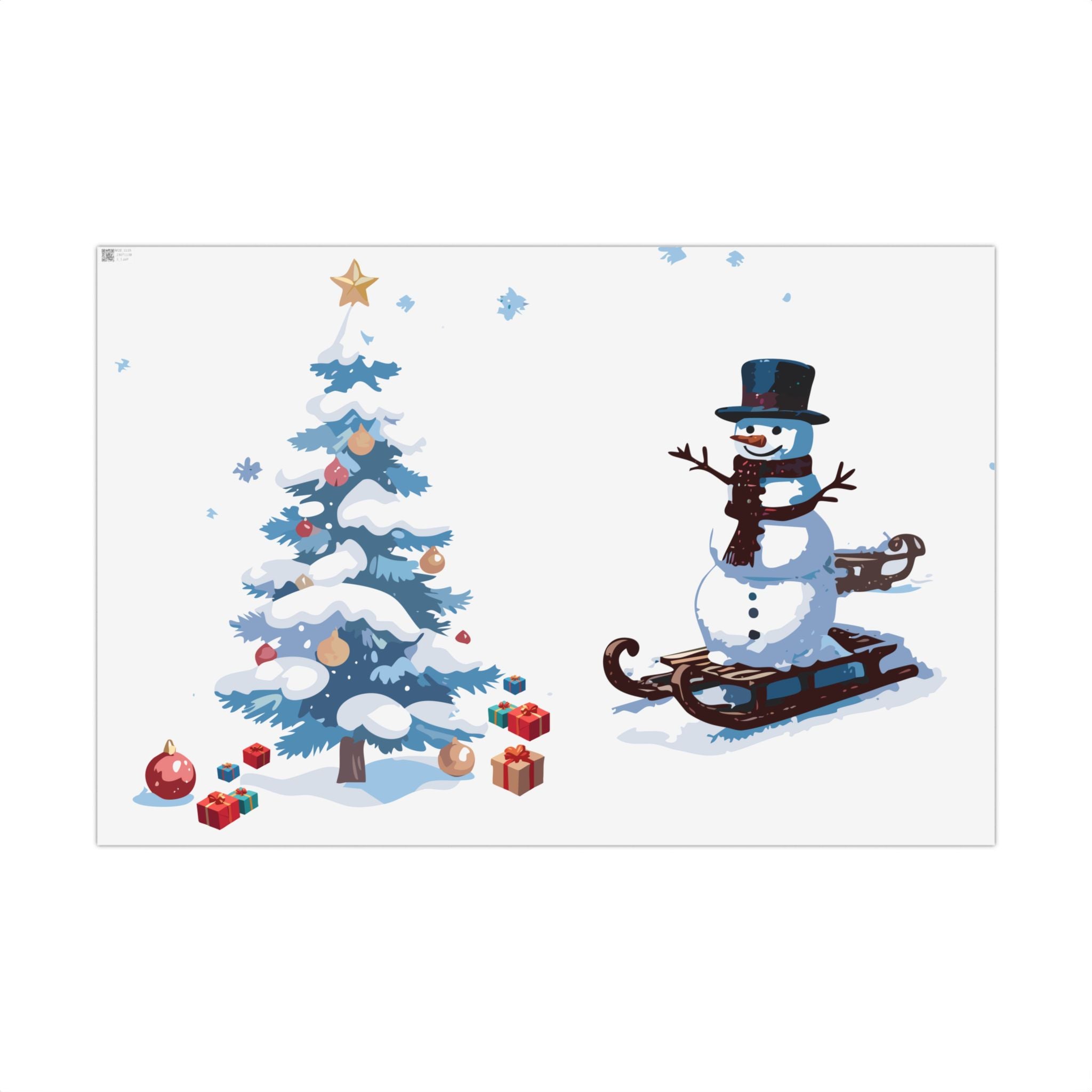 Snowman and Christmas Tree Gift Wrap Paper | Winter Snowflake Wrapping Paper