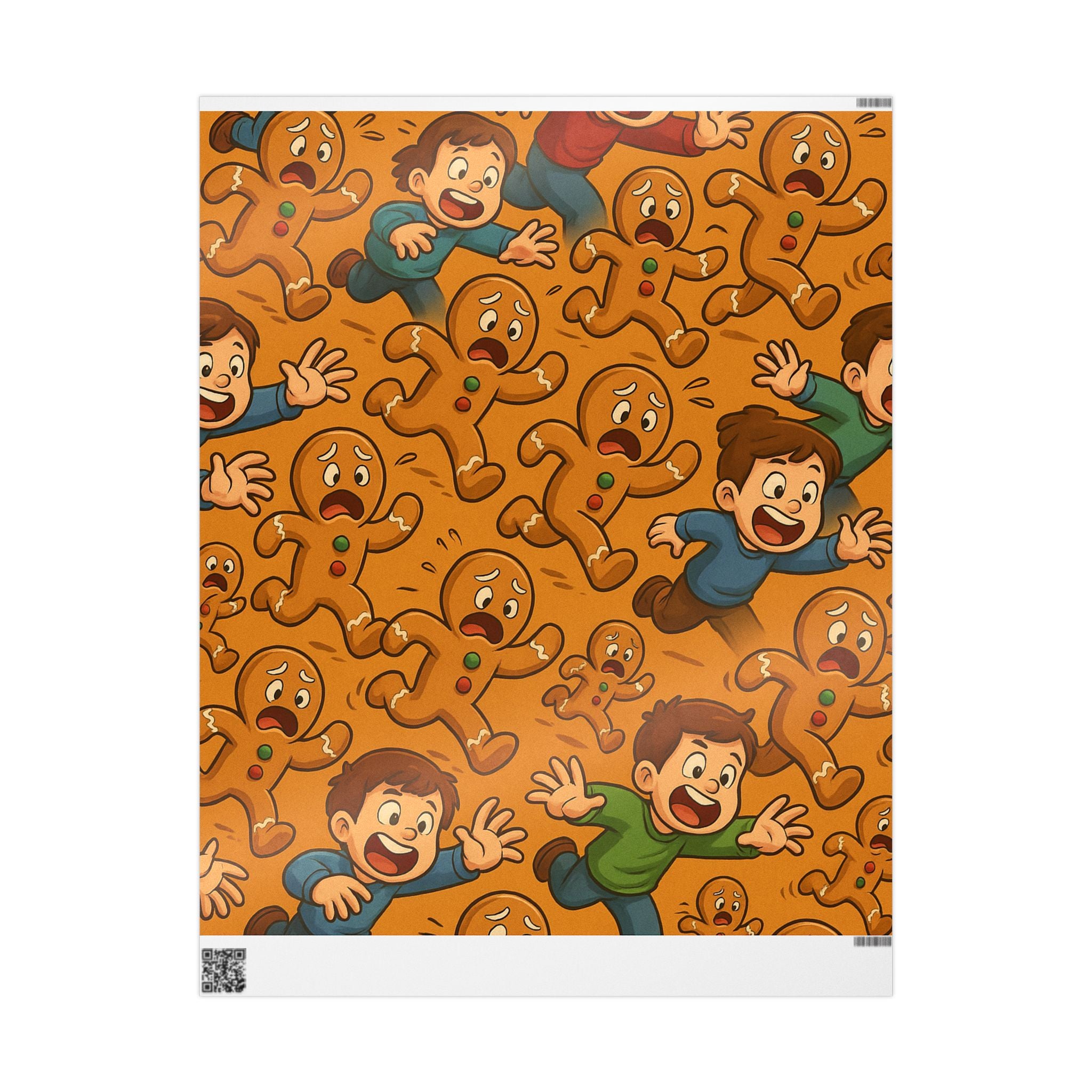 Retro Gingerbread Pattern Wrapping Paper | Orange Holiday Candy Prints