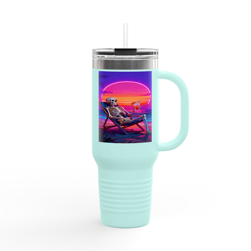 Retro Vaporwave Skeleton Sunset Insulated Travel Mug