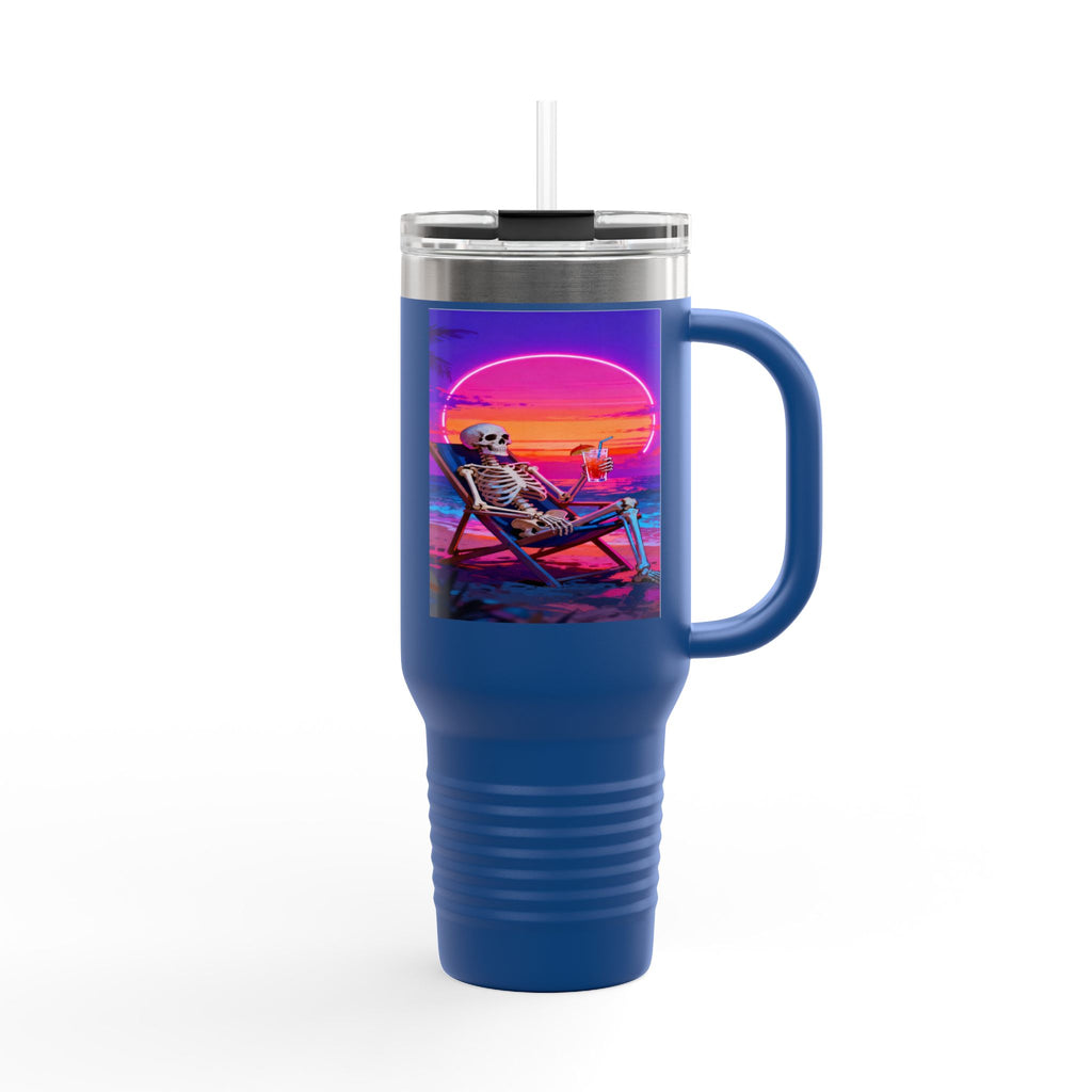 Retro Vaporwave Skeleton Sunset Insulated Travel Mug