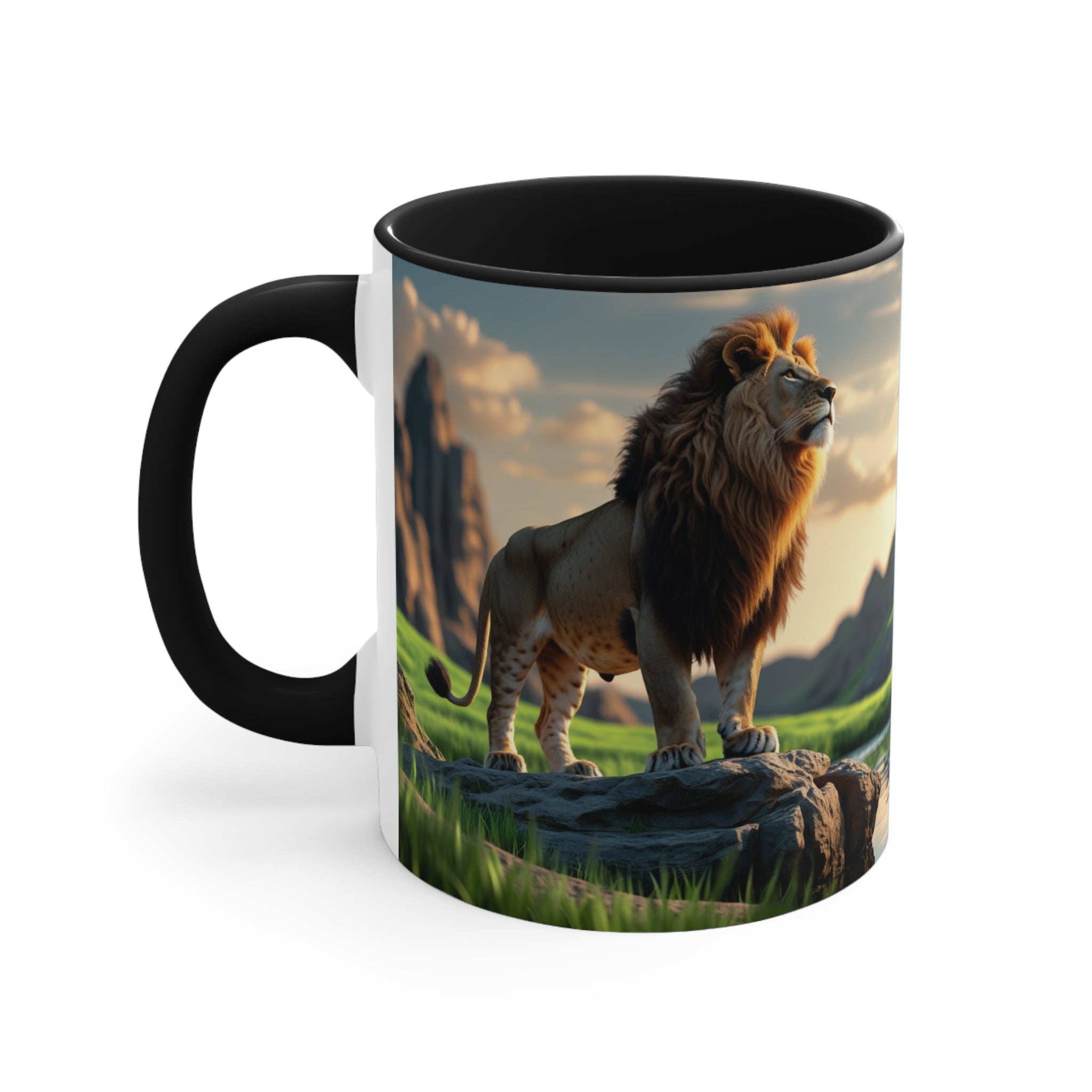 Lion Illustration Accent Mug | Bible Verse Spanish Text, Pink Interior