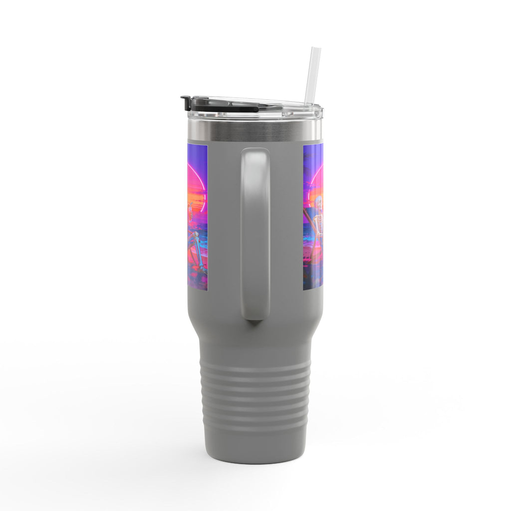 Retro Vaporwave Skeleton Sunset Insulated Travel Mug