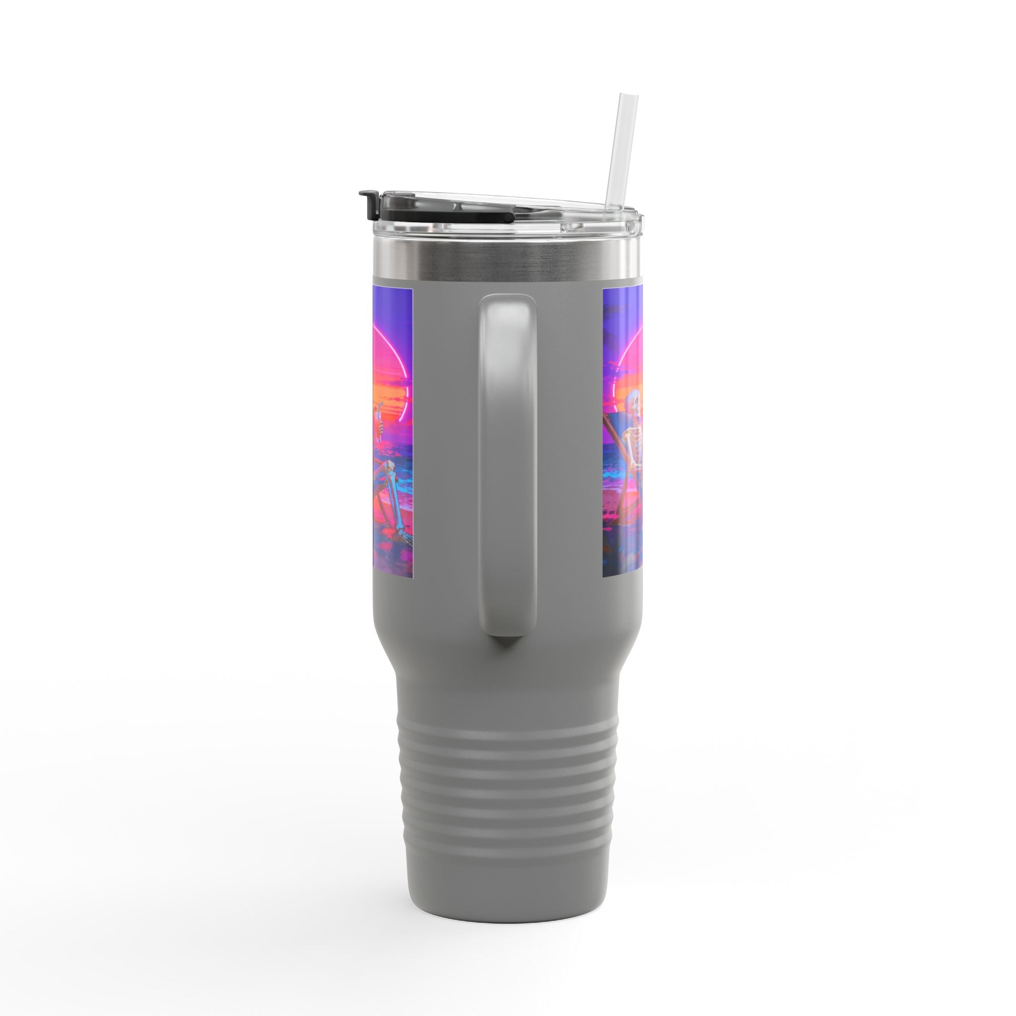 Retro Vaporwave Skeleton Sunset Insulated Travel Mug