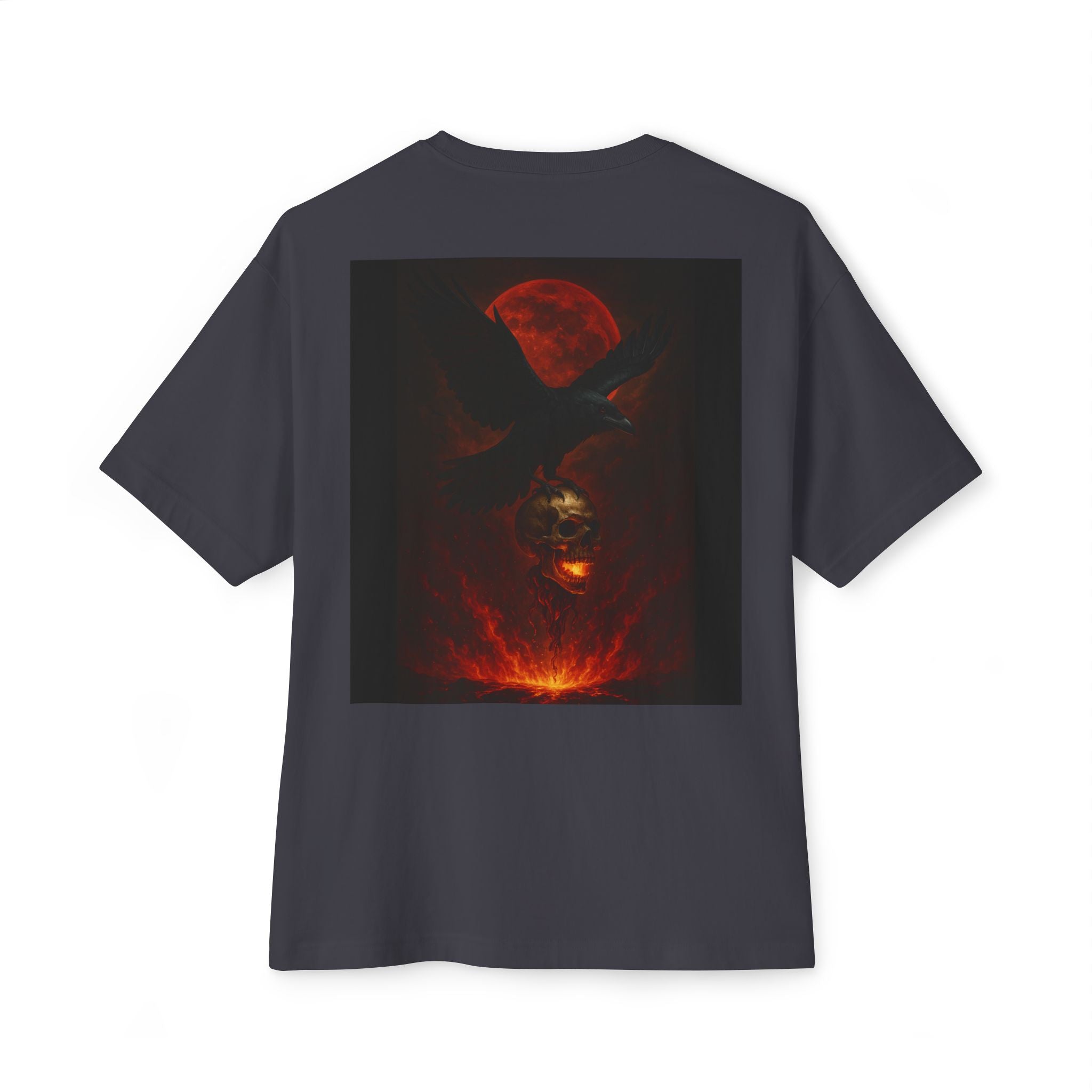 Raven Rising from Flames Skull Tee | Gothic Metal Fantasy