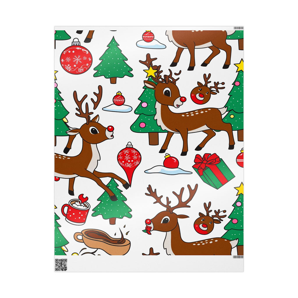 Reindeer Pattern Wrapping Paper | Christmas Trees Ornaments Gifts