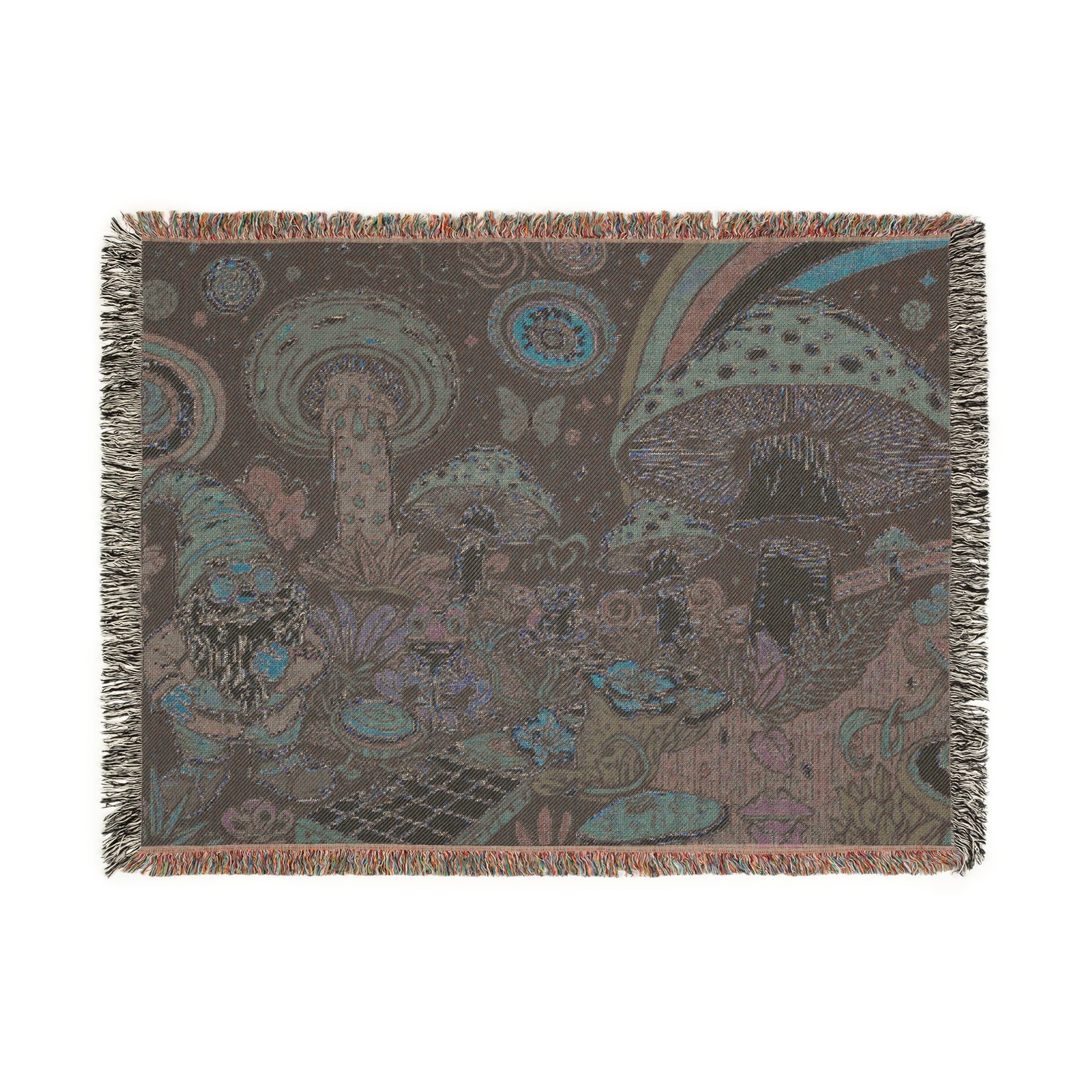Psychedelic Mushroom Scene Woven Blanket | Tapestry Throw, Fantasy Fungi