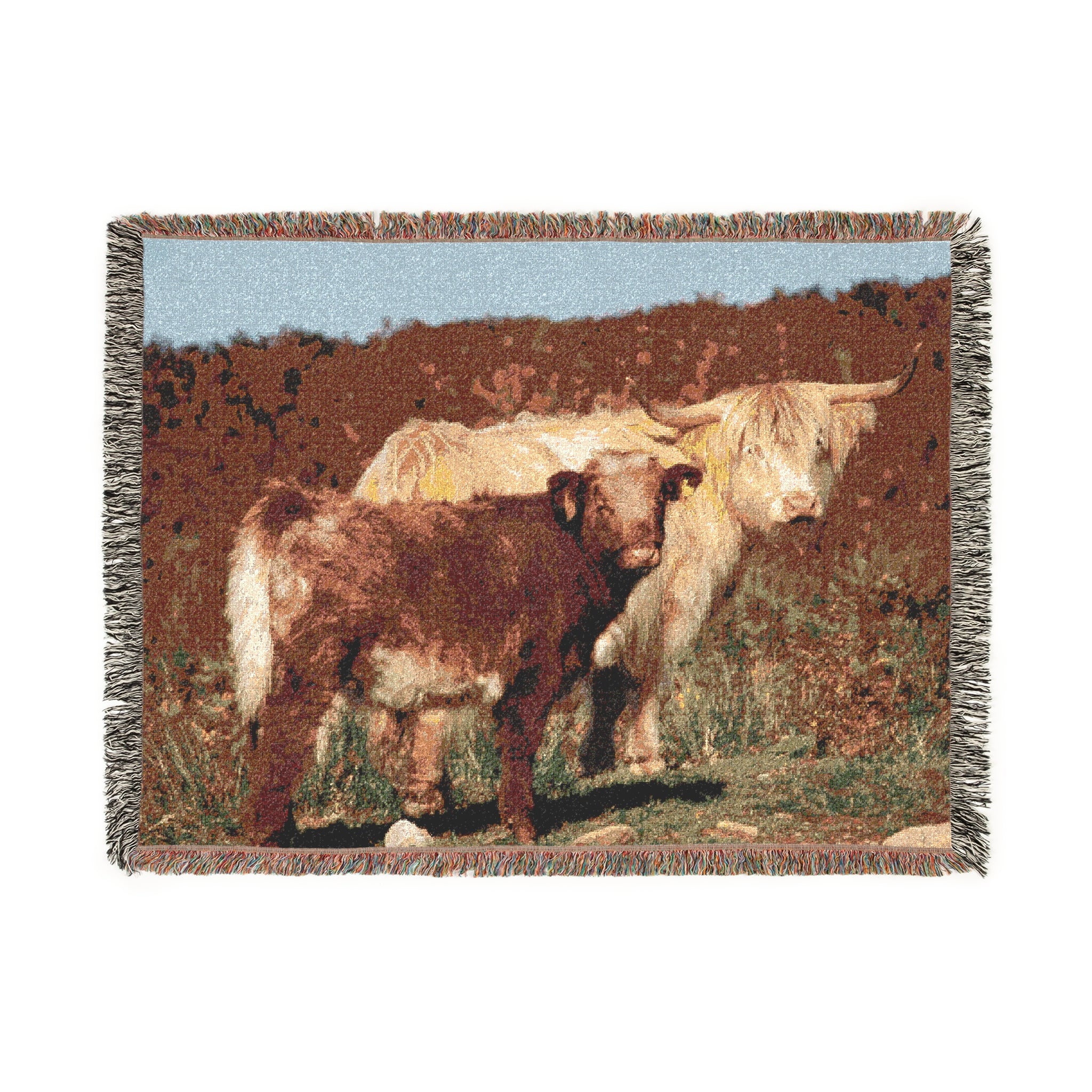 Cow Calf Ranch Scene Woven Blanket | Western Farm Animal Throw
